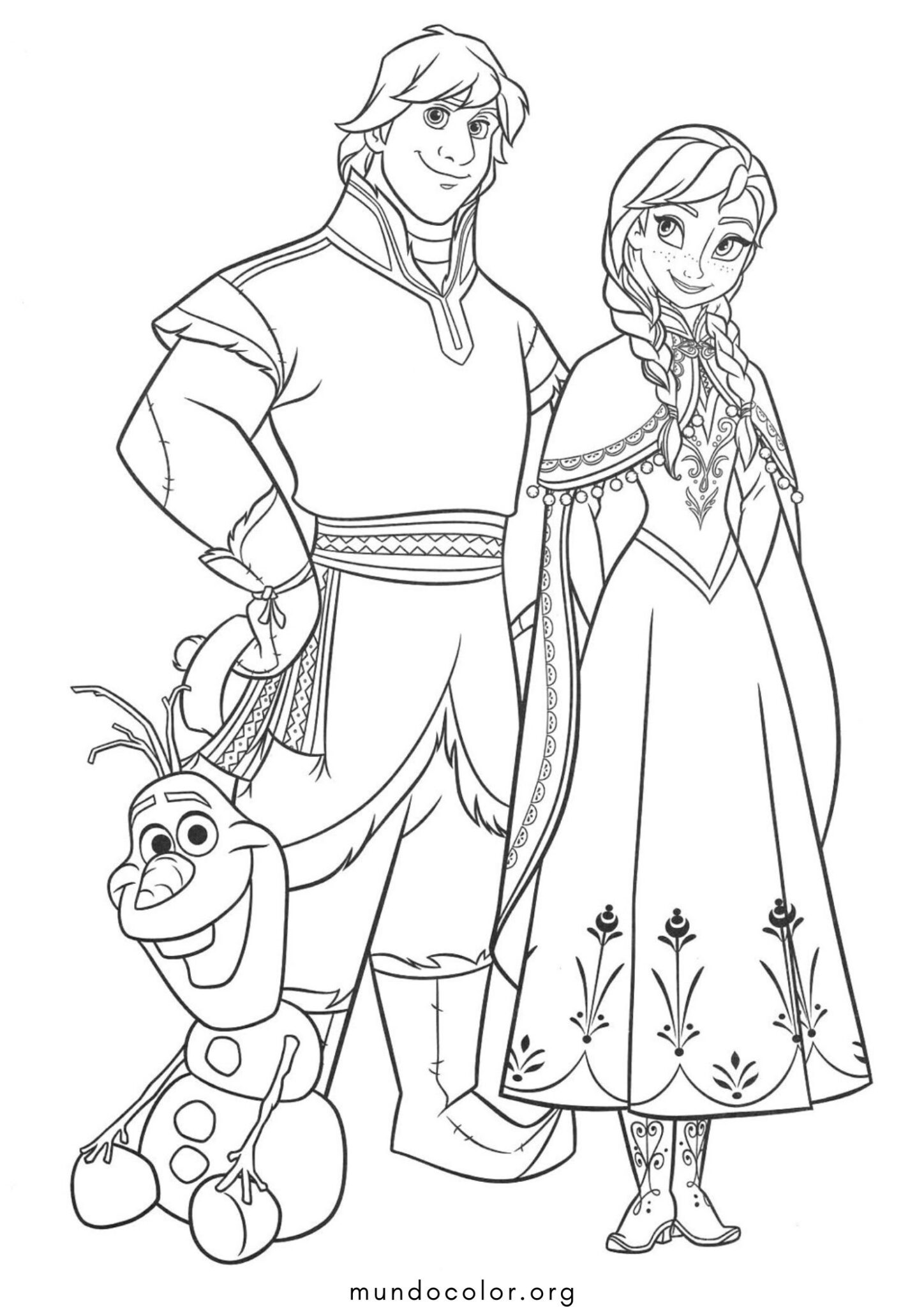 Dibujo de Anna, Kristoff y Olaf (Frozen) para colorear