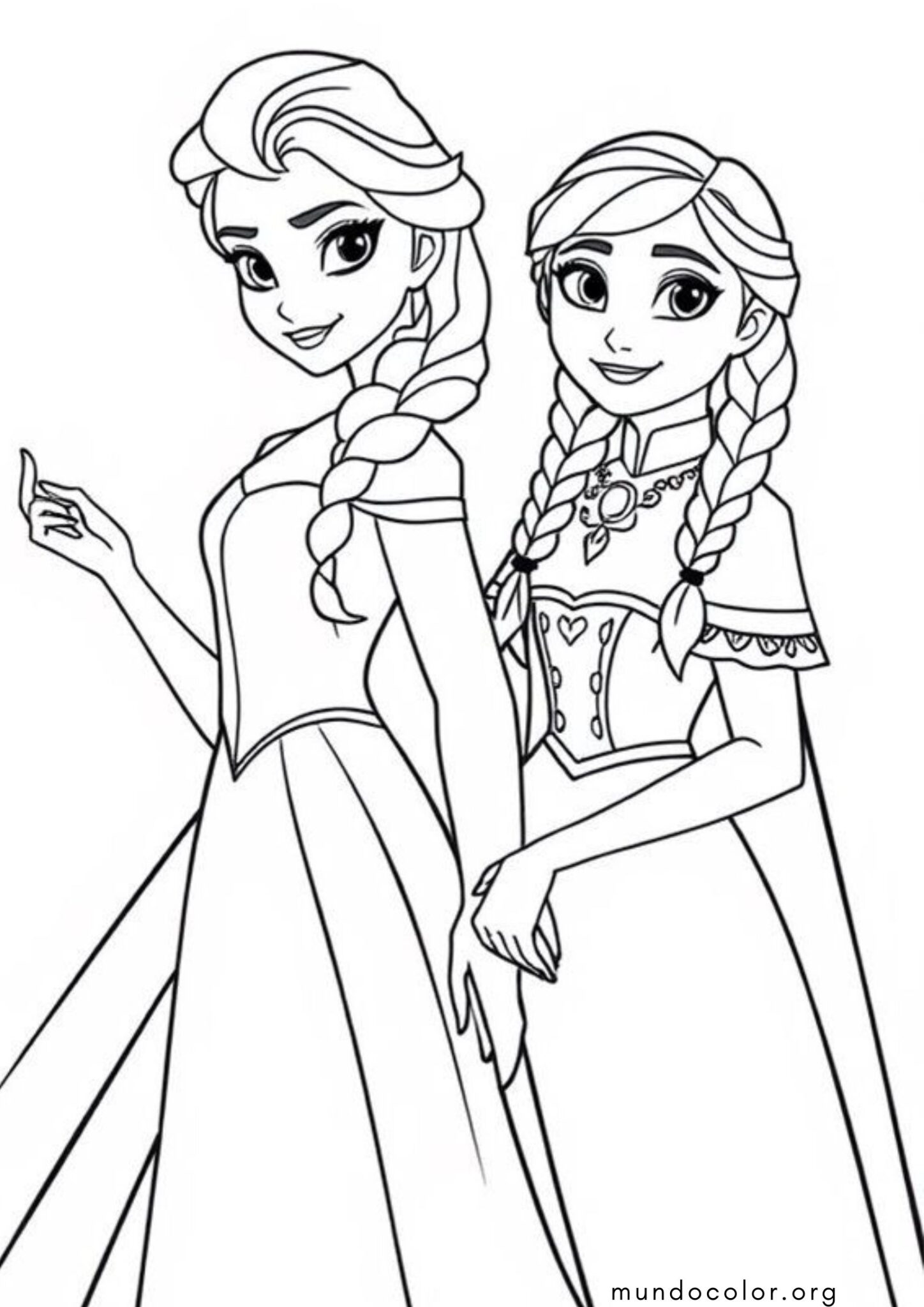 Dibujo de Anna y Elsa (Frozen) para colorear