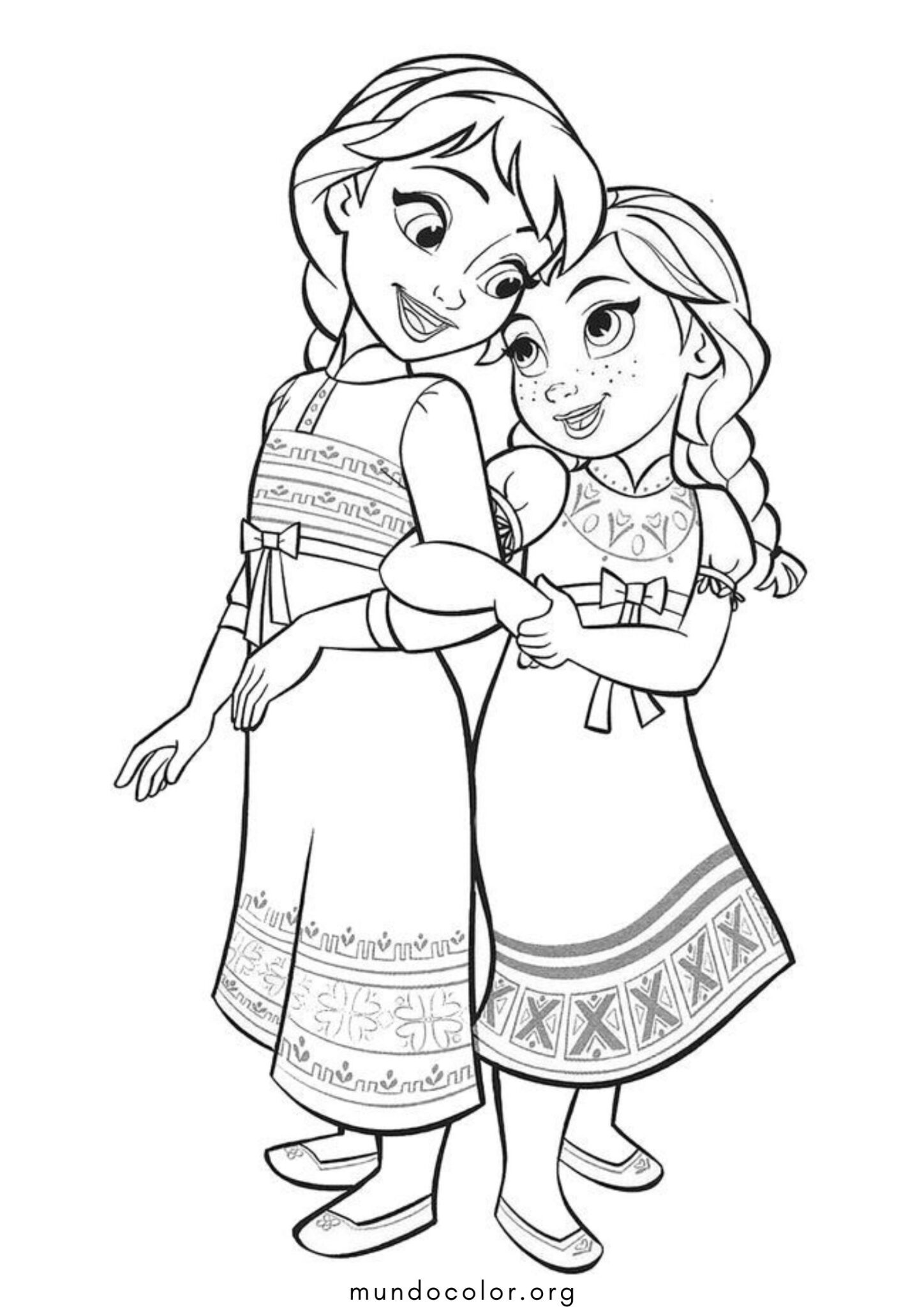 Dibujo de Anna y Elsa de niñas (Frozen) para colorear