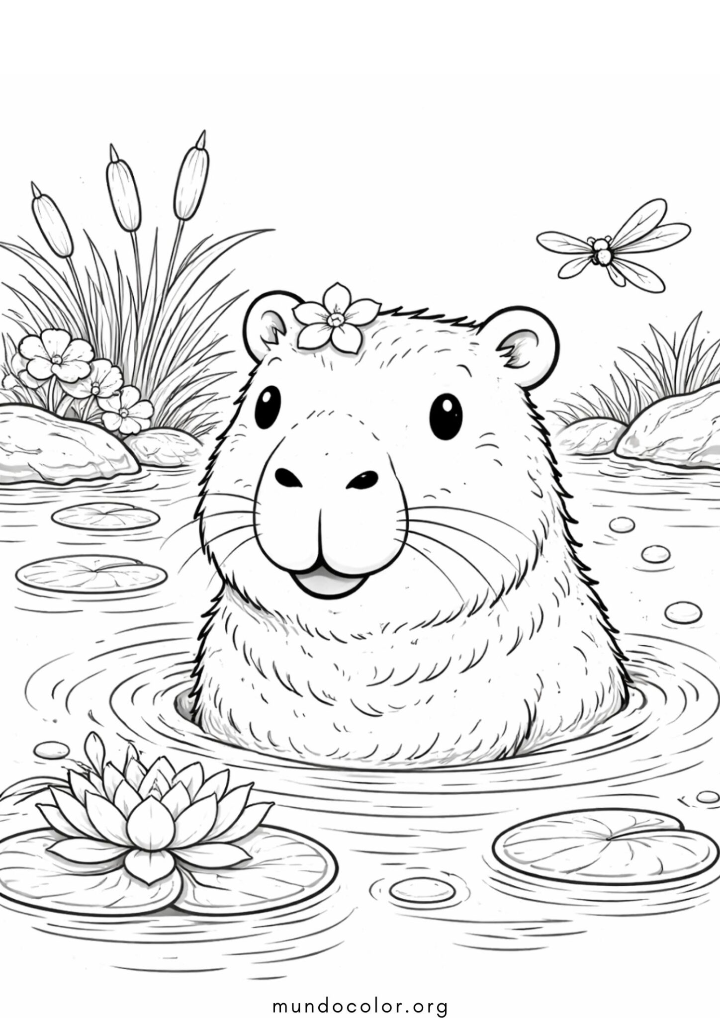 Dibujo de Carpincho en el agua para colorear