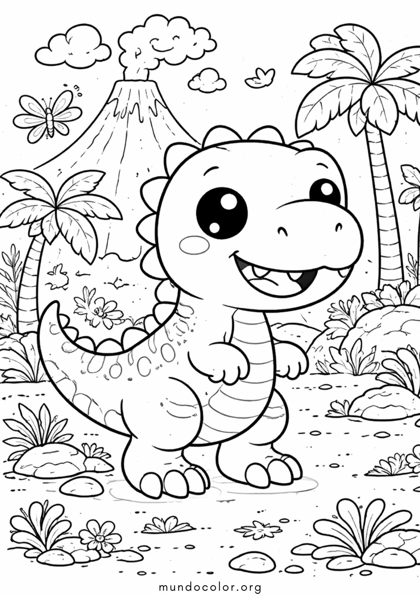 Dibujo de Dinosaurio adorable para colorear