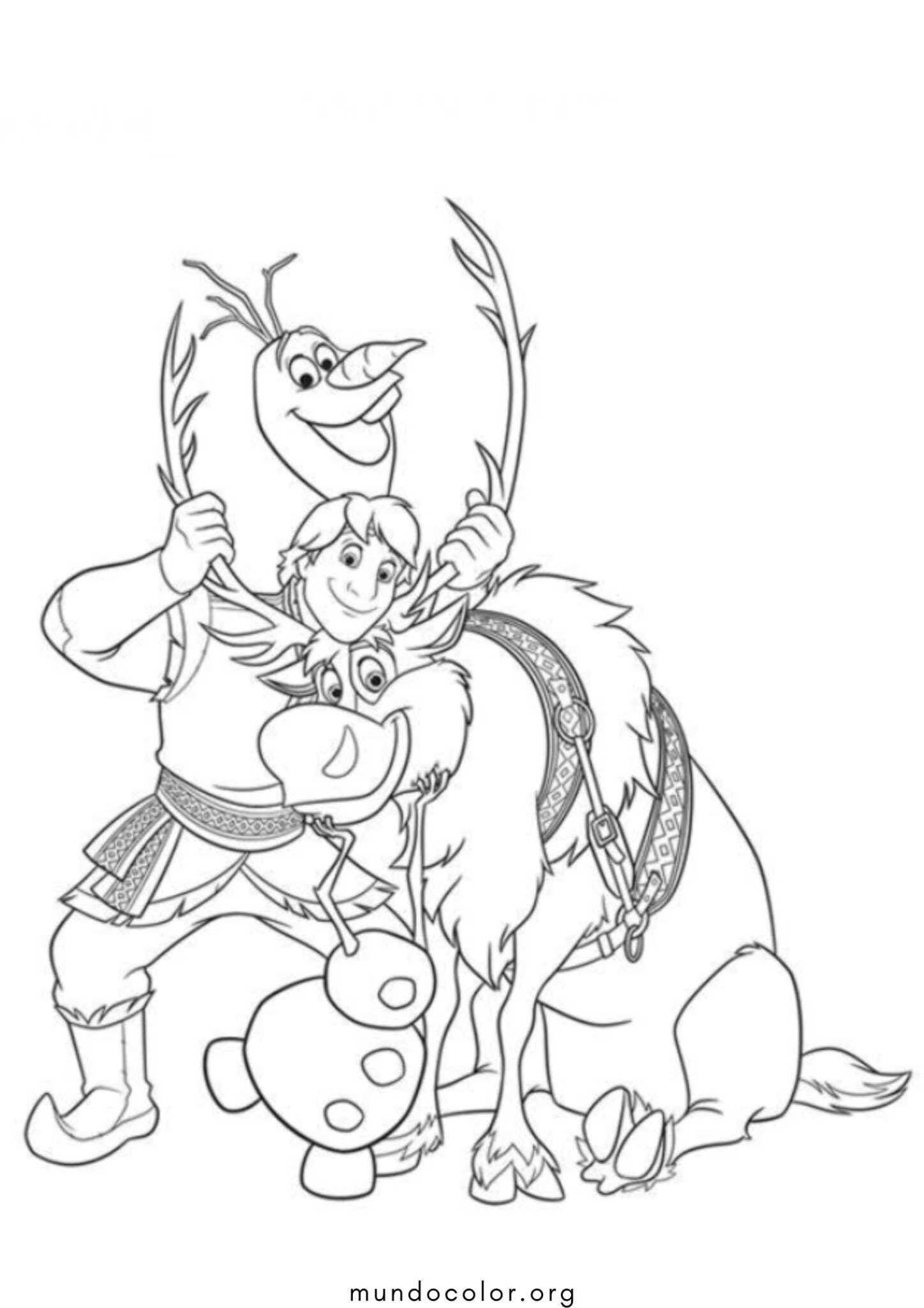 Dibujo de Kristoff, Sven el reno y Olaf (Frozen) para colorear