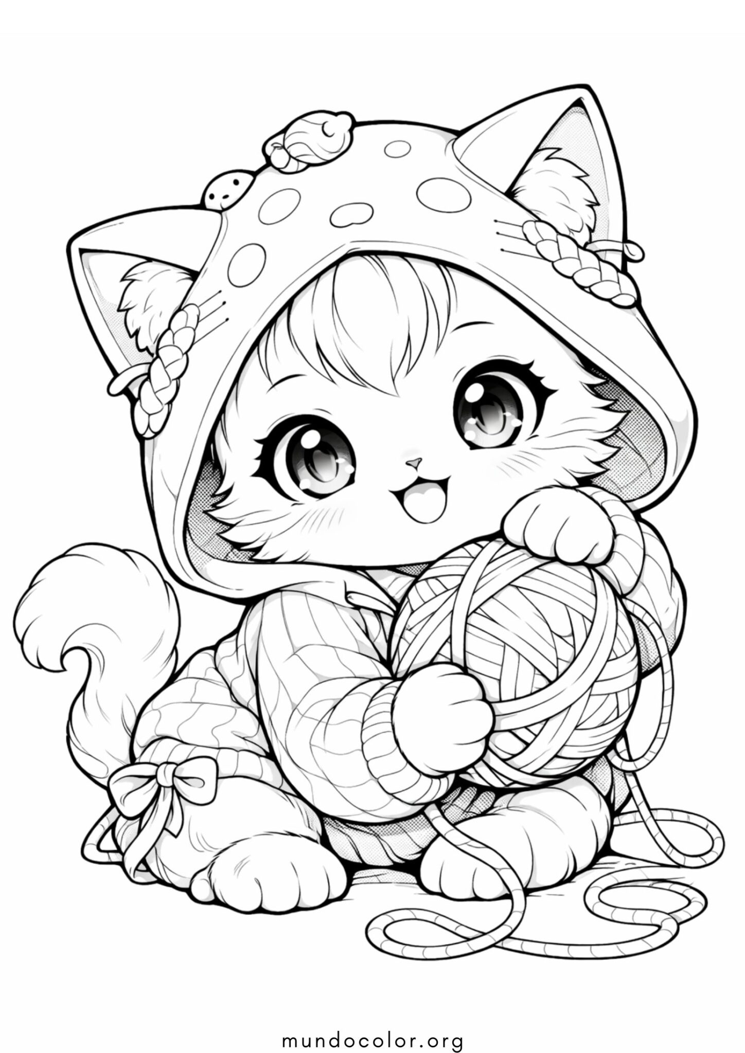 Dibujo de Lindo gatito con cuerdas para colorear