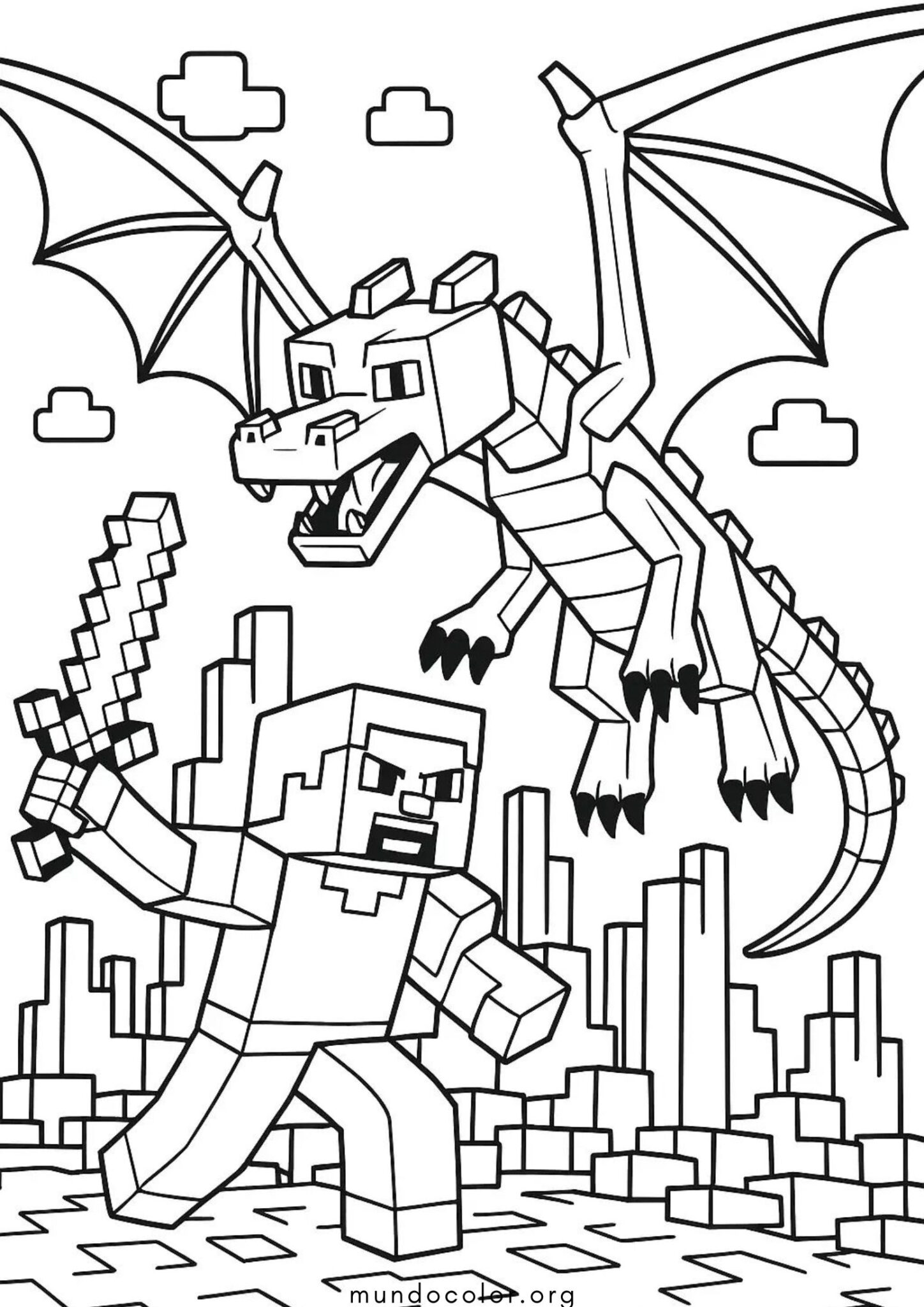 Dibujo de Minecraft – Lucha contra el dragon para colorear