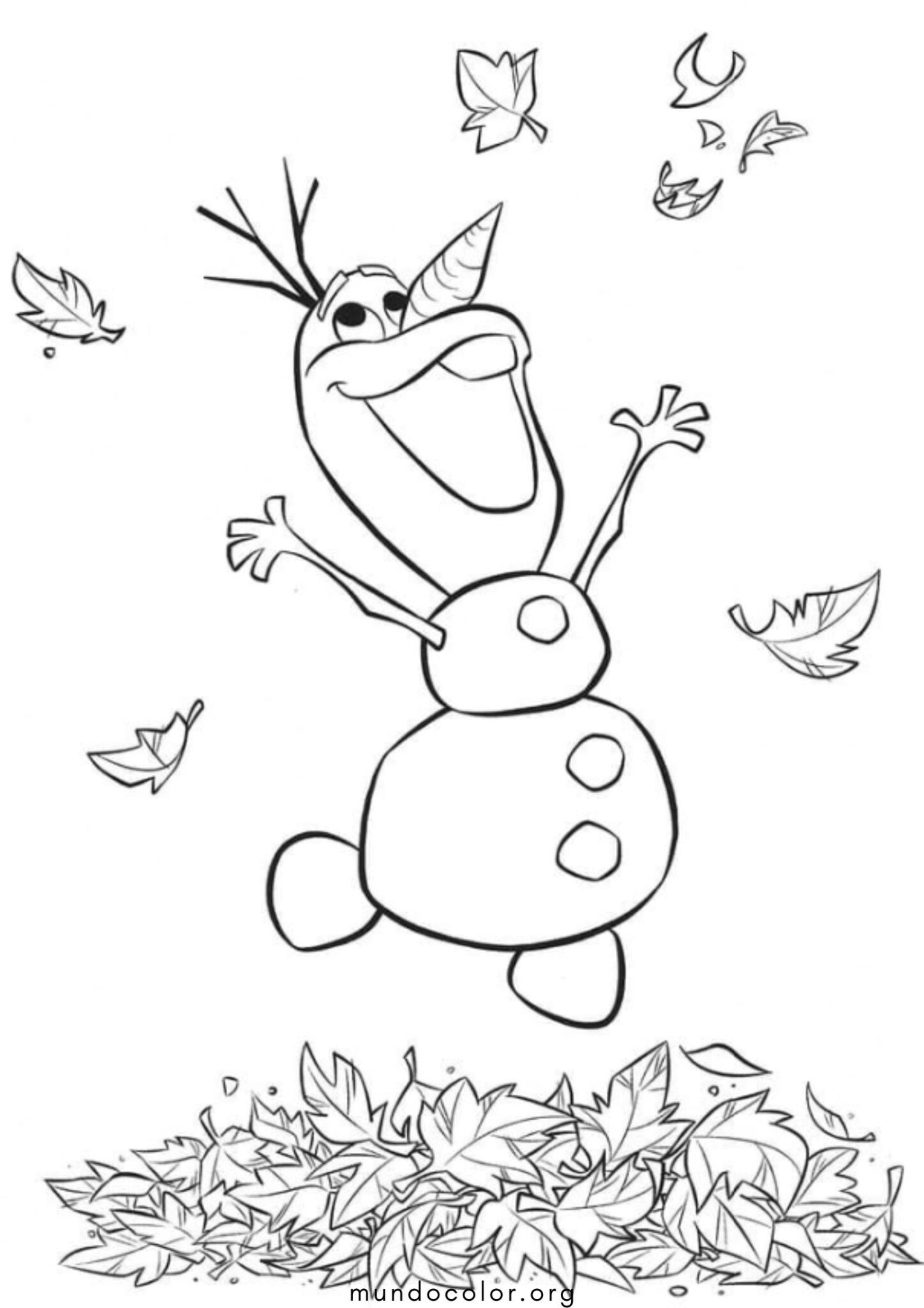 Dibujo de Olaf el muñeco de nieve y hojas (Frozen) para colorear