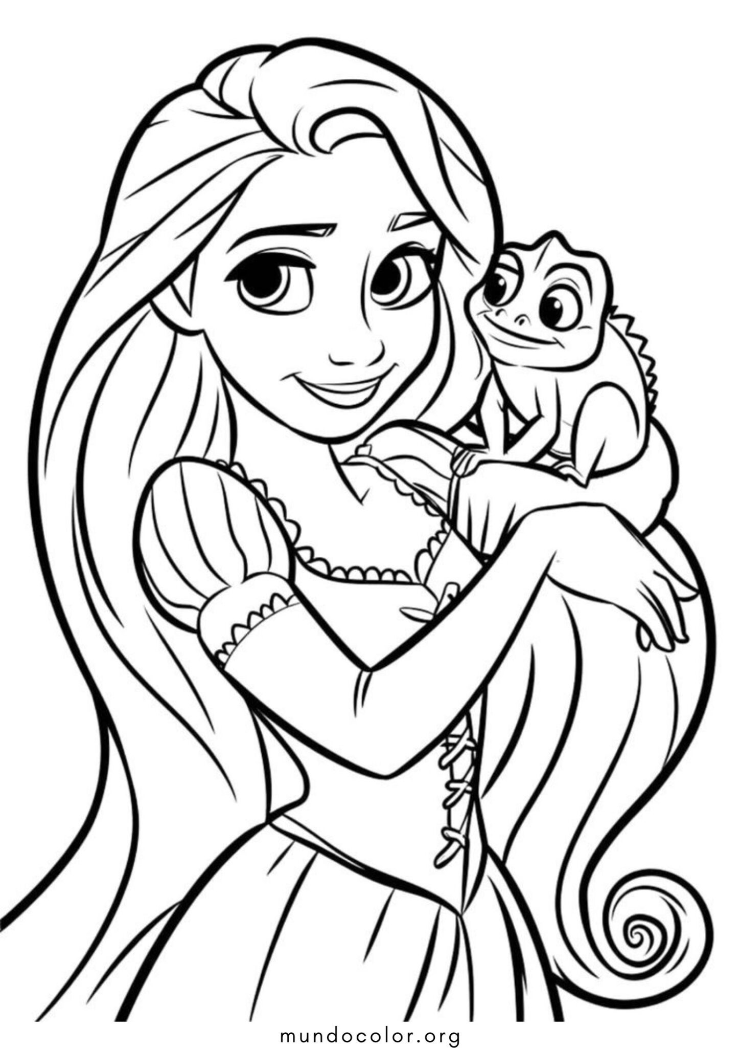 Dibujo de Rapunzel y su camaleon Pascal para colorear