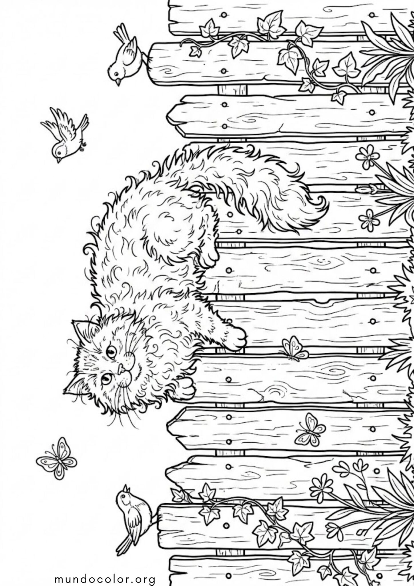 Dibujo de Un lindo gato en la valla para colorear