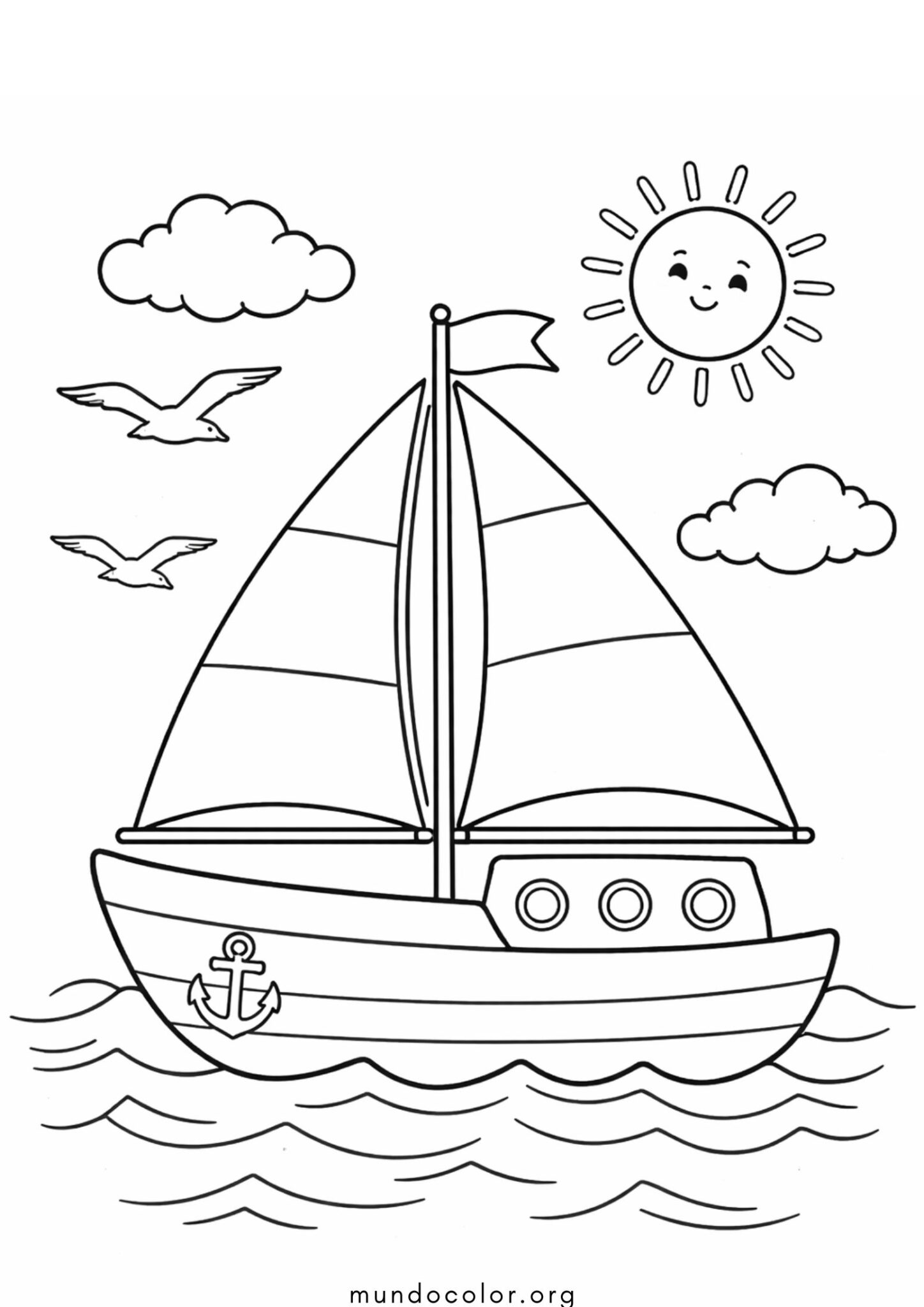 Dibujo de Velero para niños pequeños para colorear