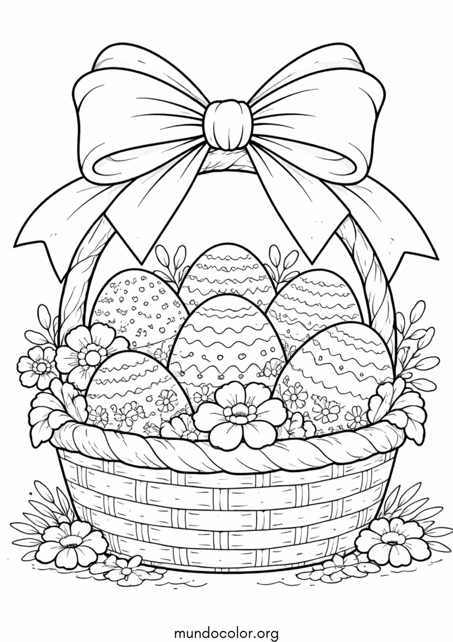 Dibujo de Cesta de Pascua con lazos para colorear