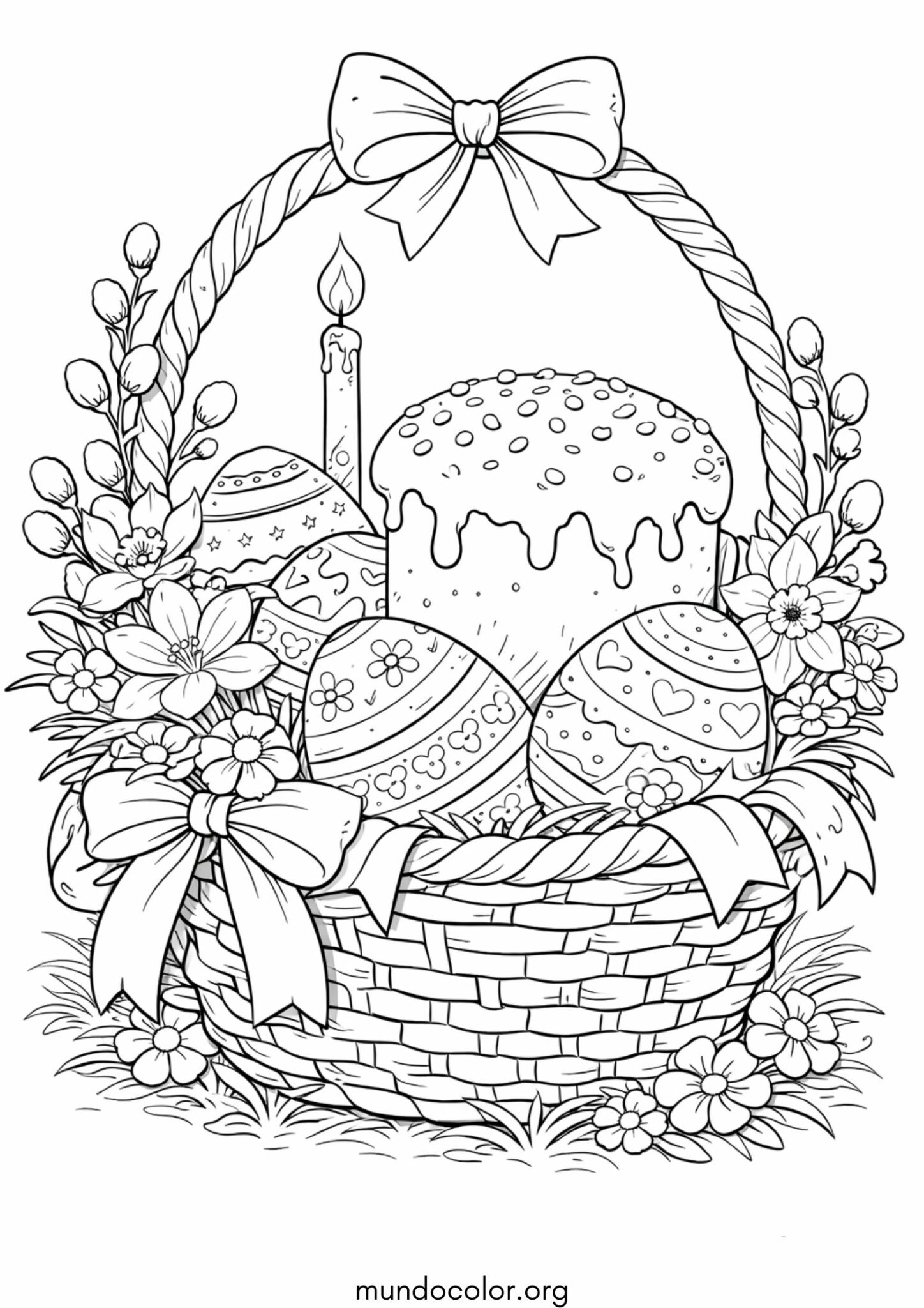 Dibujo de Cesta de Pascua para pintar para colorear