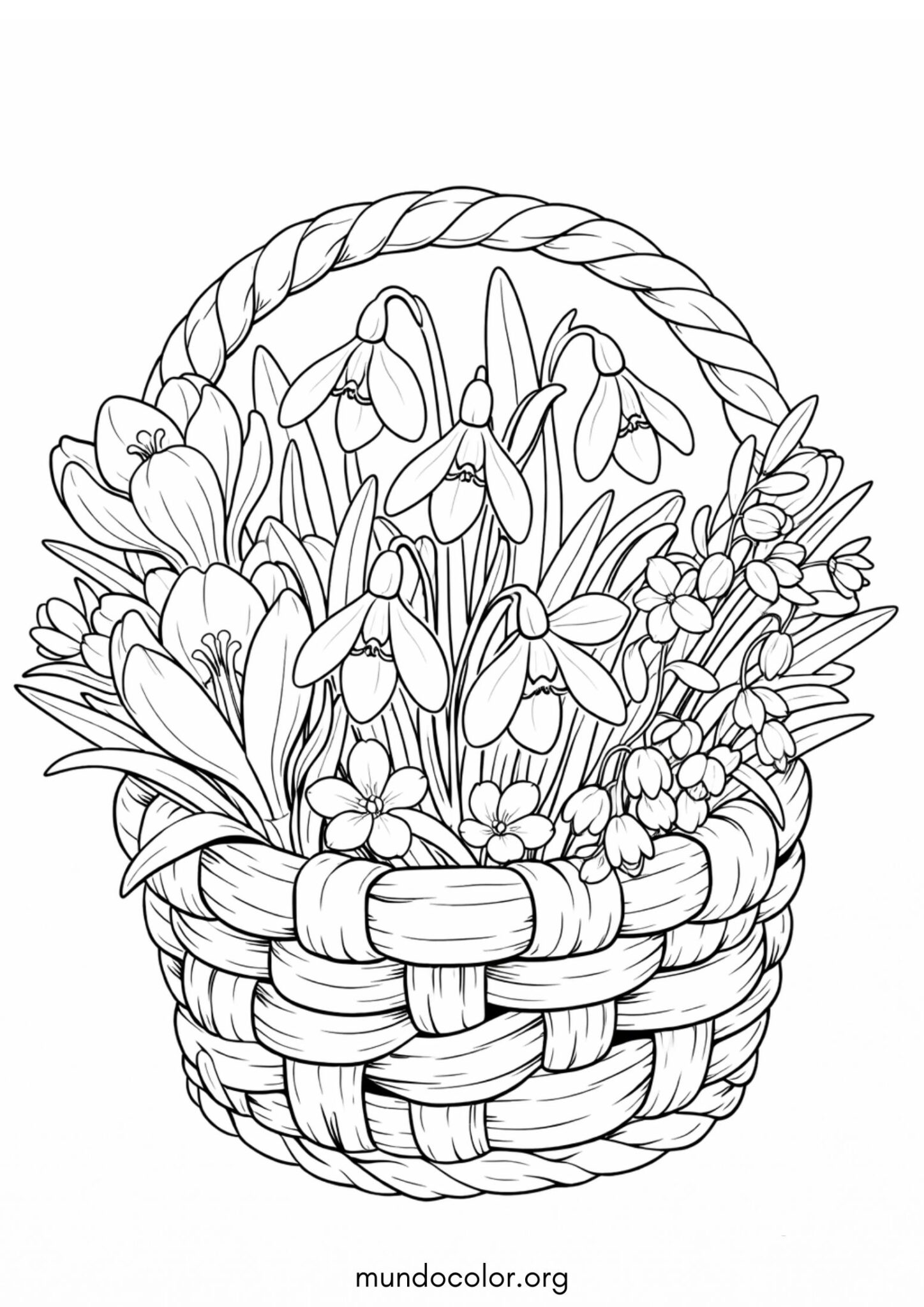 Dibujo de Cesta de flores de primavera para colorear