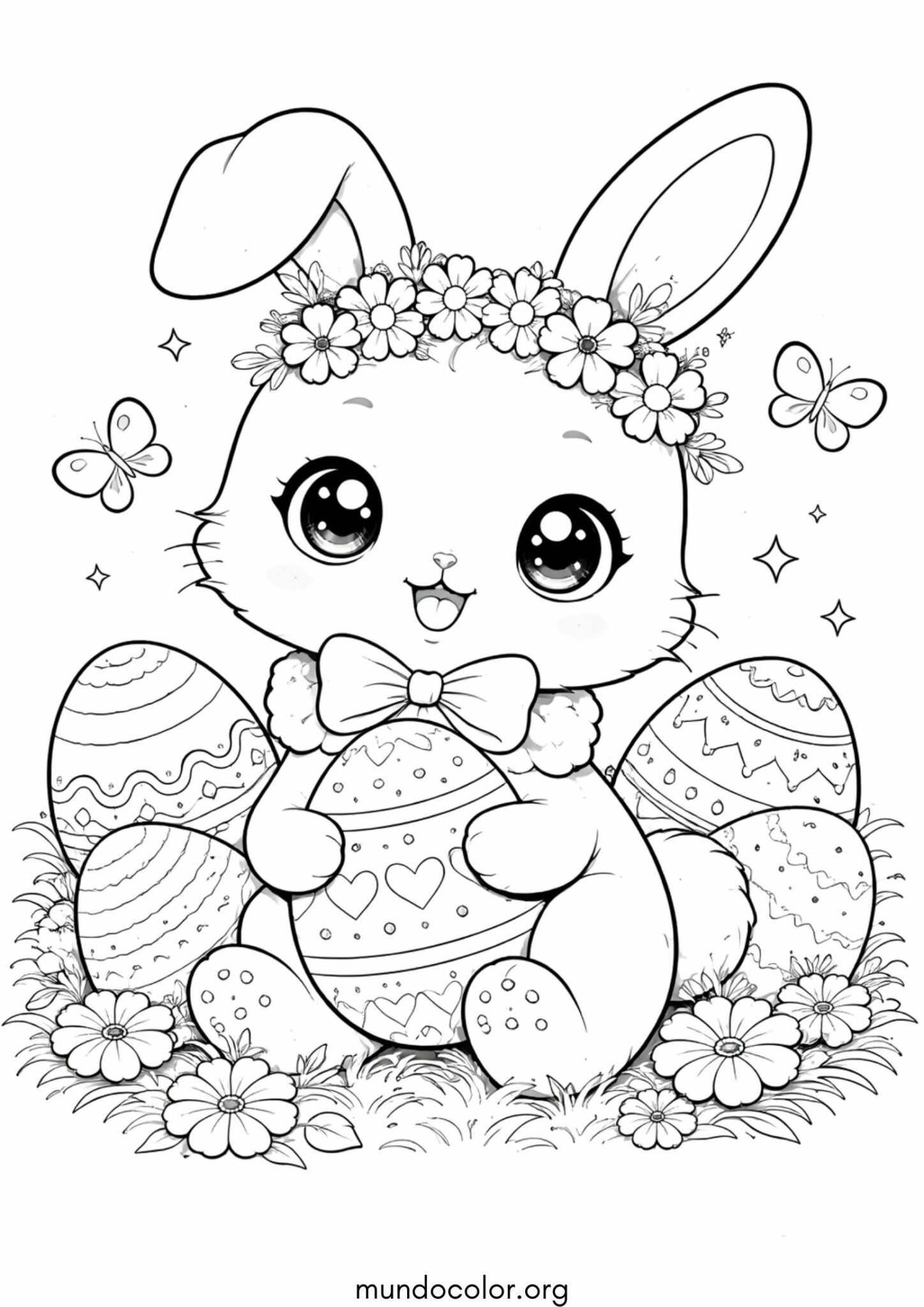 Dibujo de Conejito de Pascua kawaii para colorear