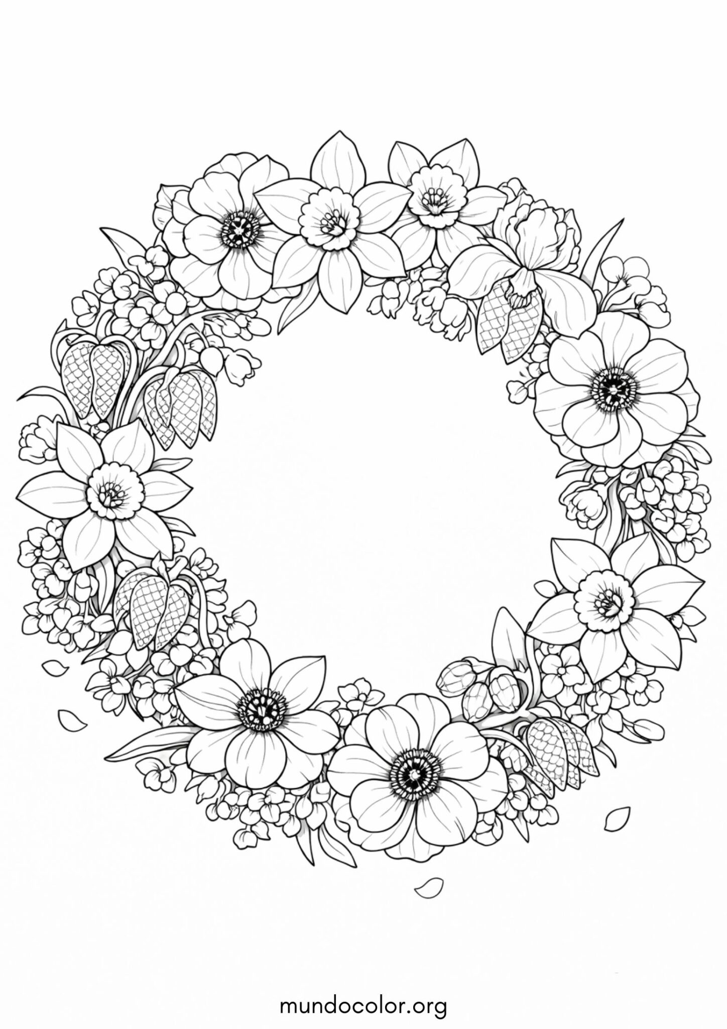 Dibujo de Corona de flores de primavera para colorear