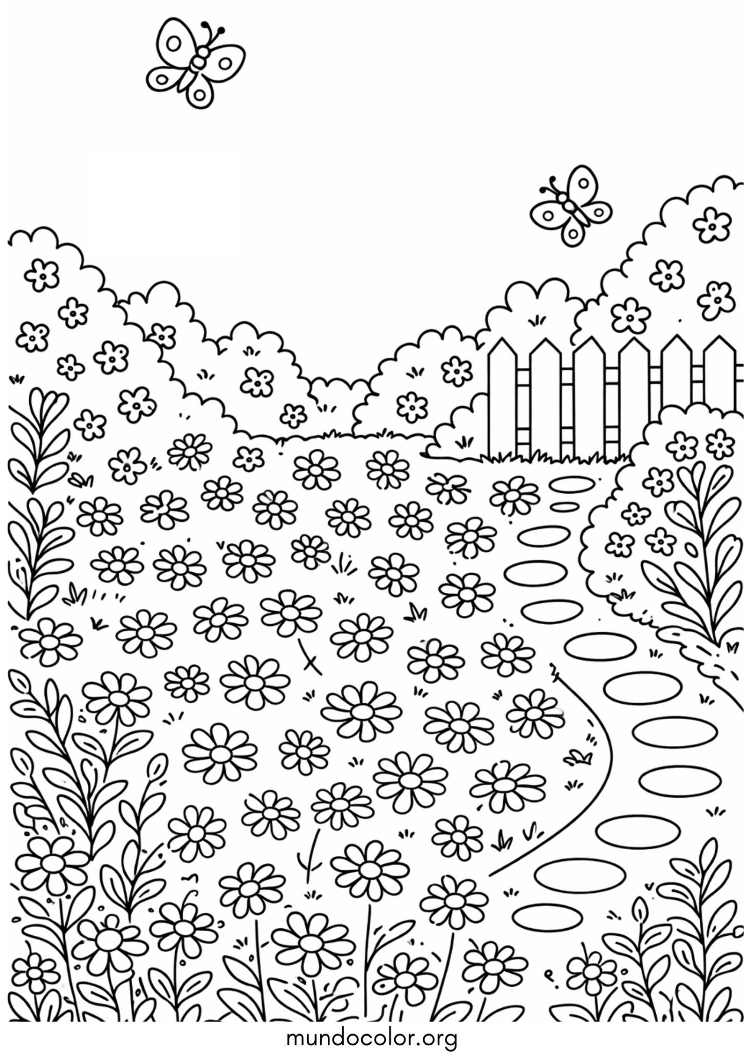 Dibujo de Primavera – Margaritas en el jardín para colorear