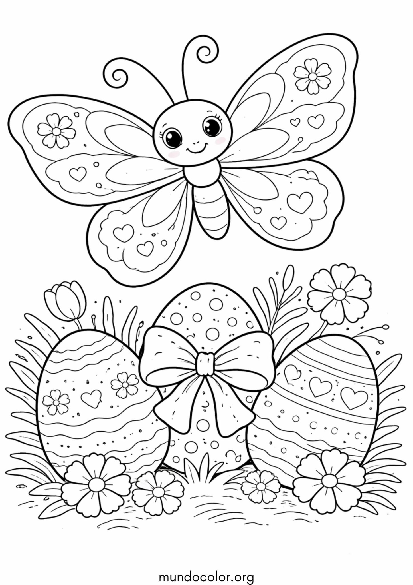 Dibujo de Mariposa и huevos de Pascua para colorear