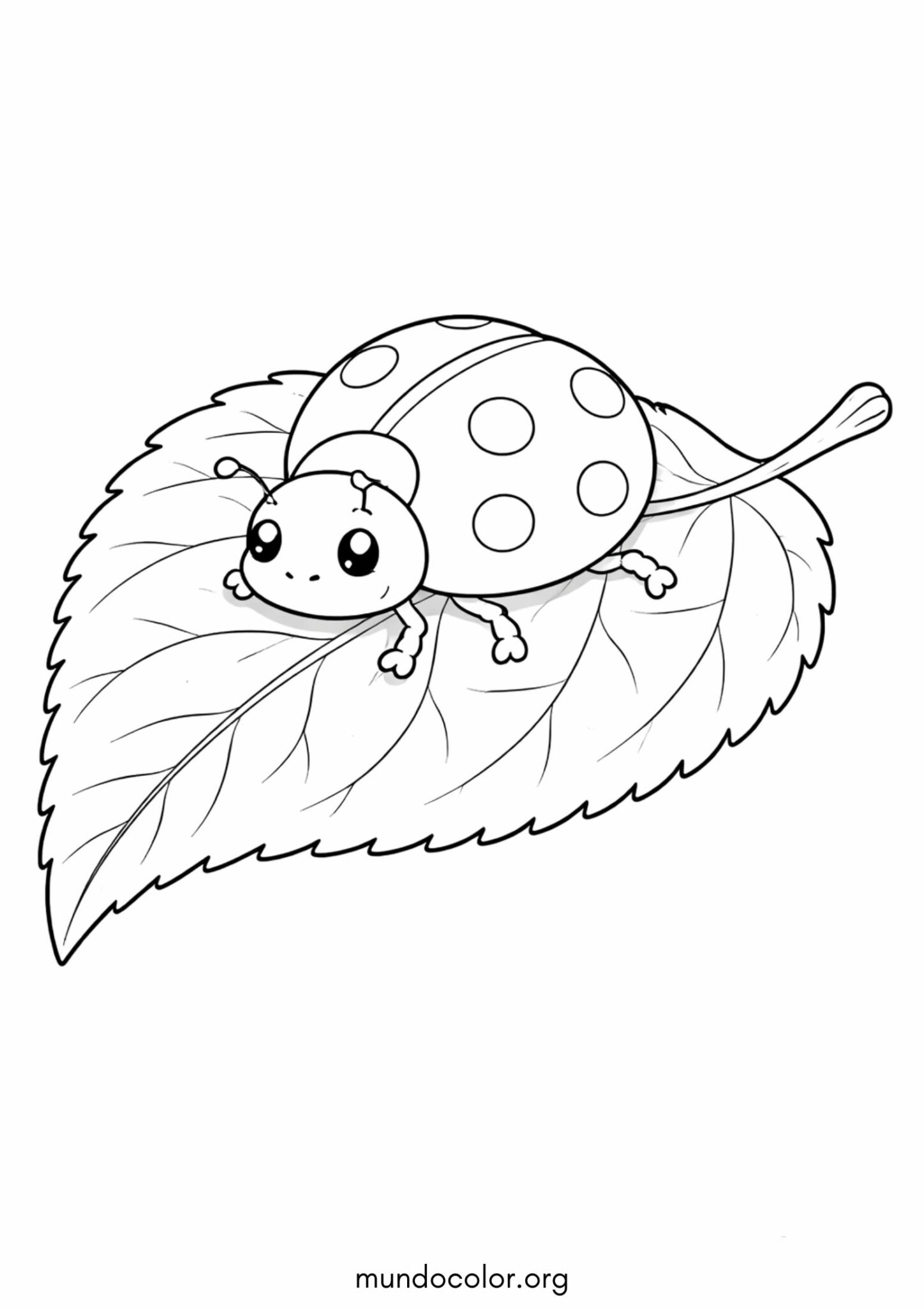 Dibujo de Primavera – Mariquita en una hoja para colorear