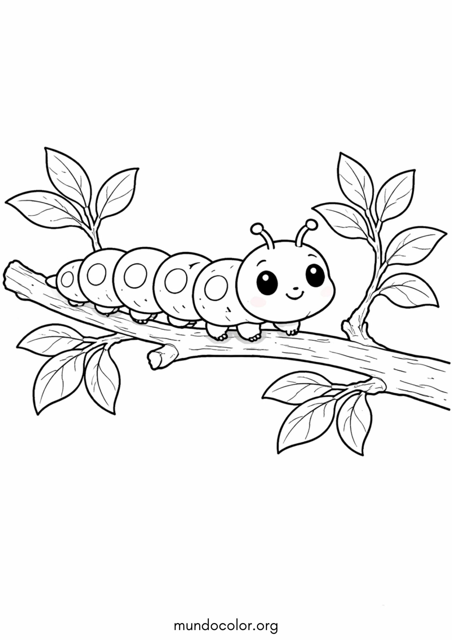 Dibujo de Primavera – Oruga en una rama para colorear
