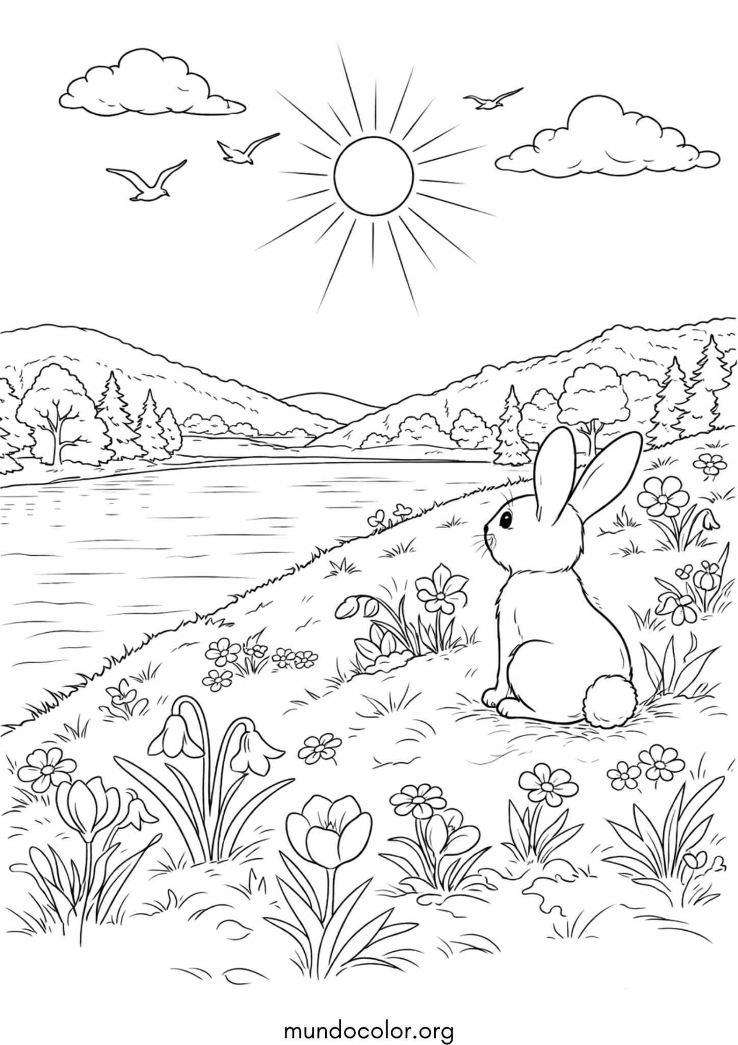 Dibujo de Paisaje primaveral para colorear