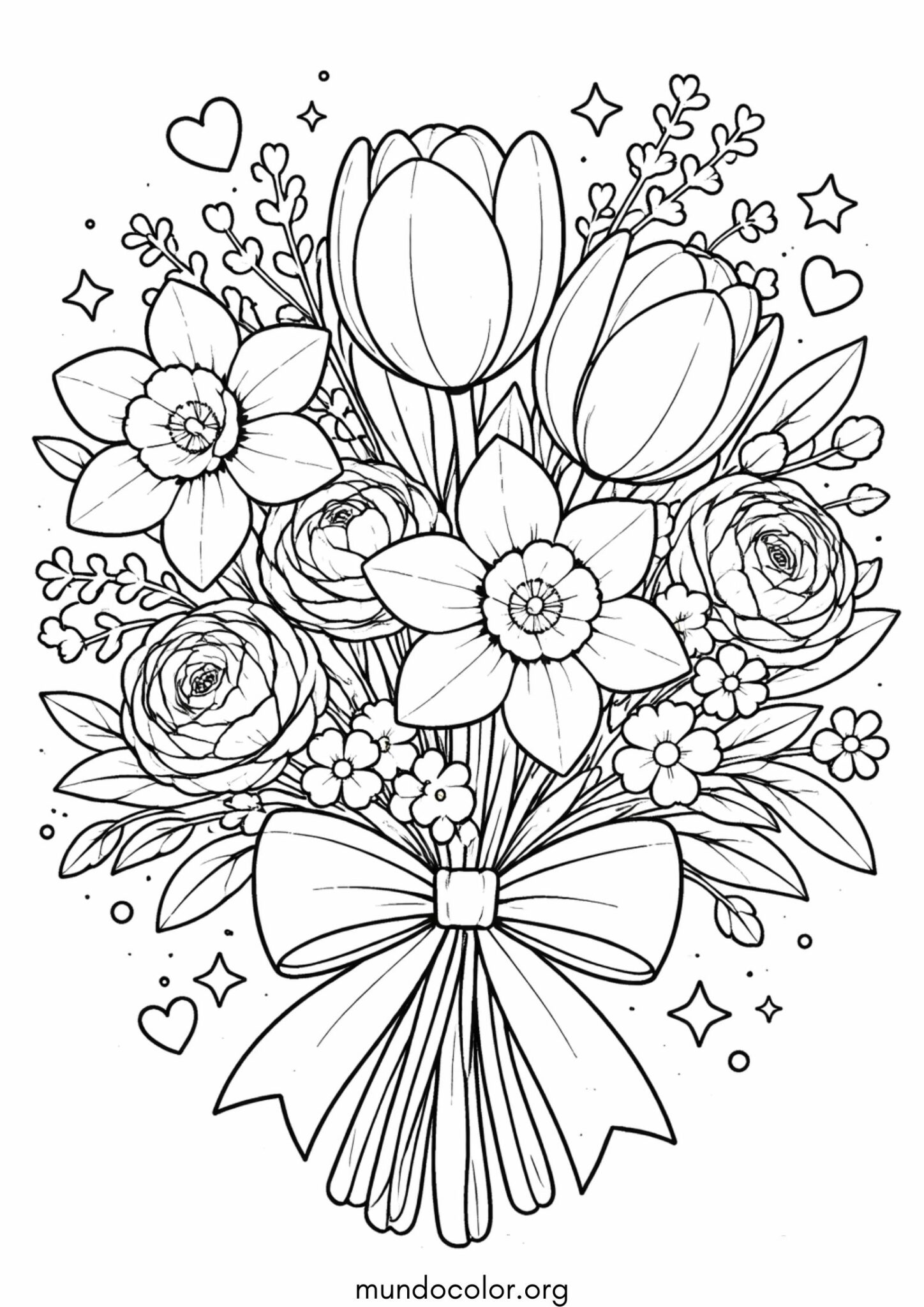Dibujo de Un ramo de flores de primavera para colorear