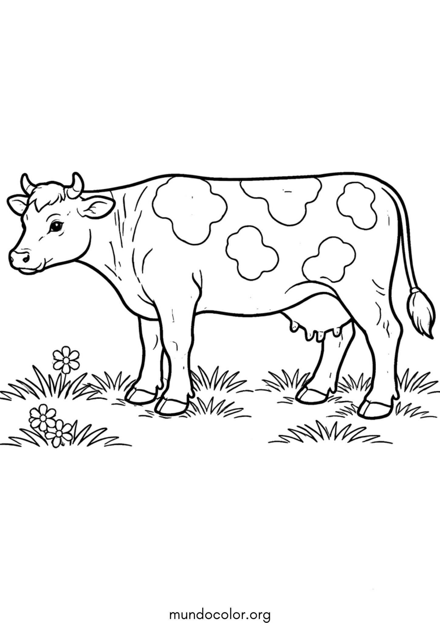Dibujo de Vaca comiendo hierba para colorear