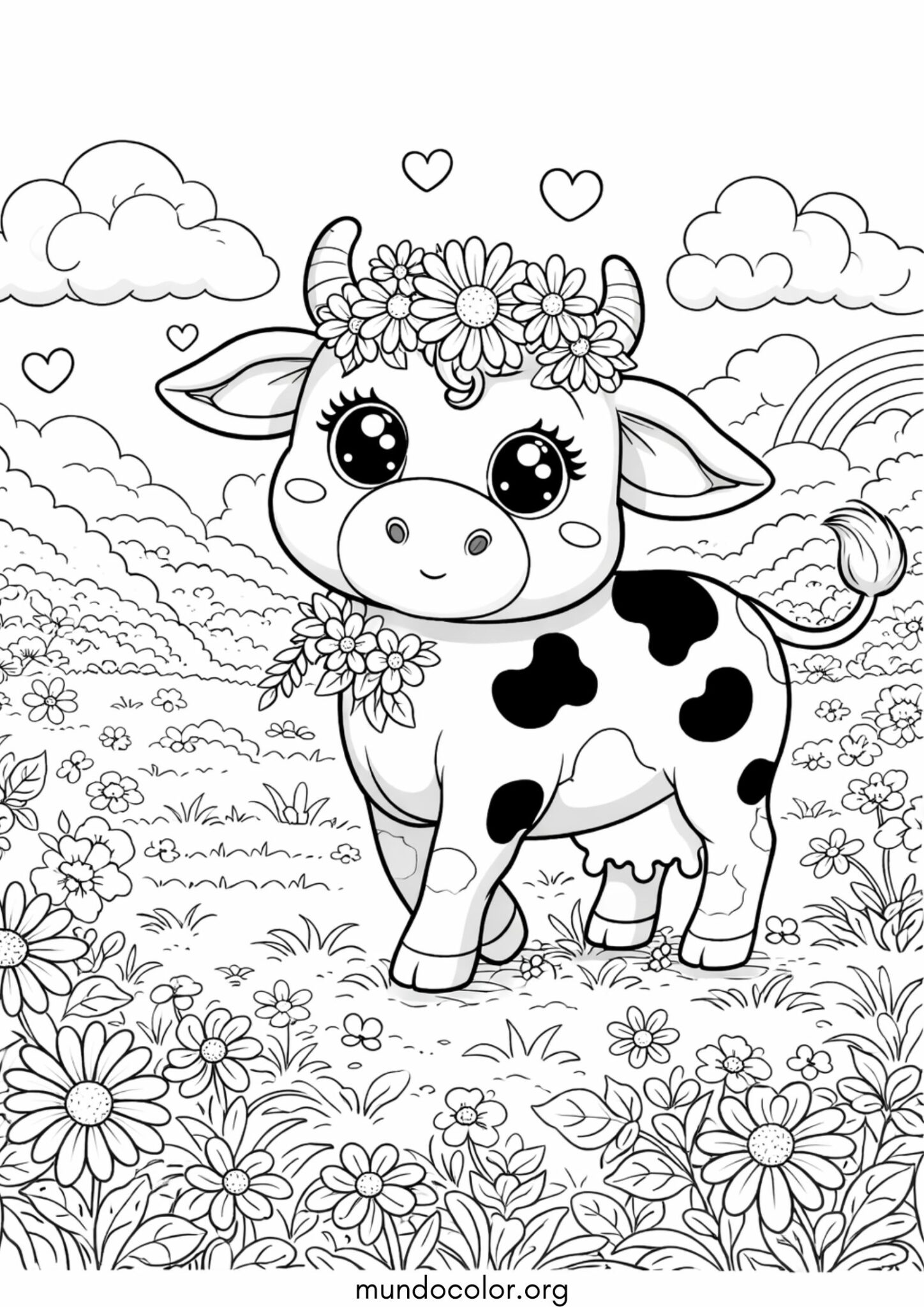 Dibujo de Vaca en el prado para colorear