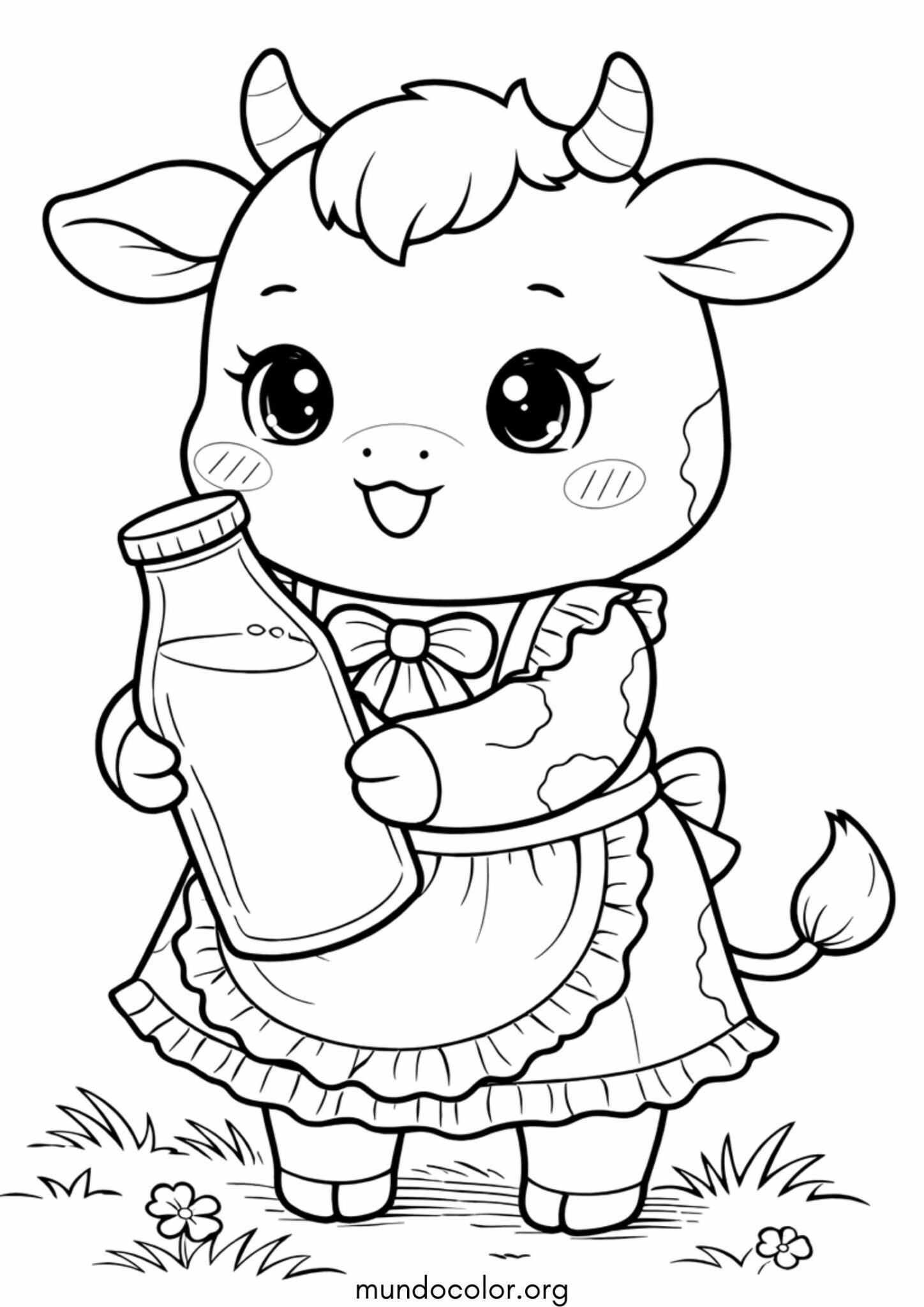 Dibujo de Vaca kawaii para colorear
