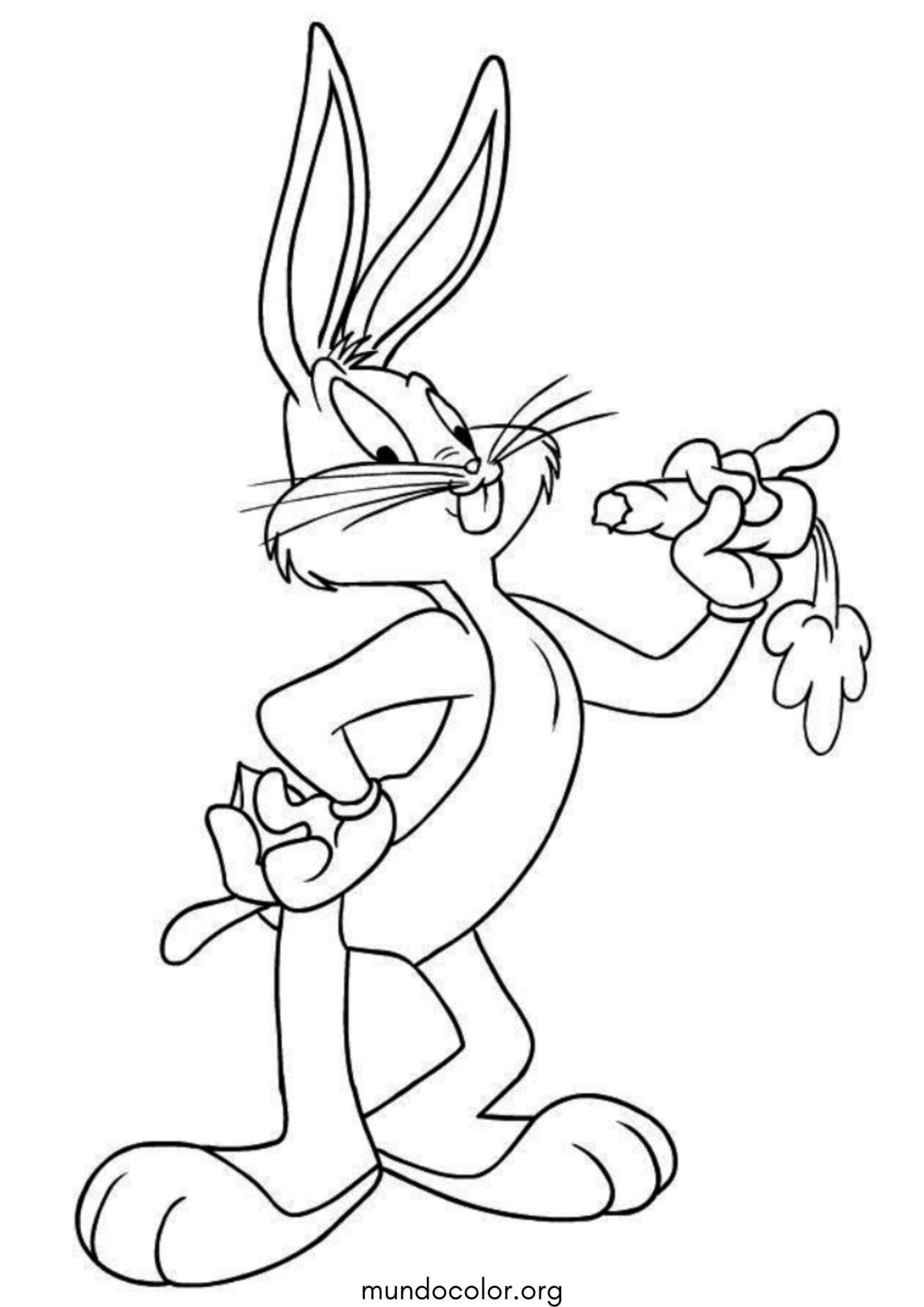 Dibujo de Bugs Bunny con una zanahoria para colorear