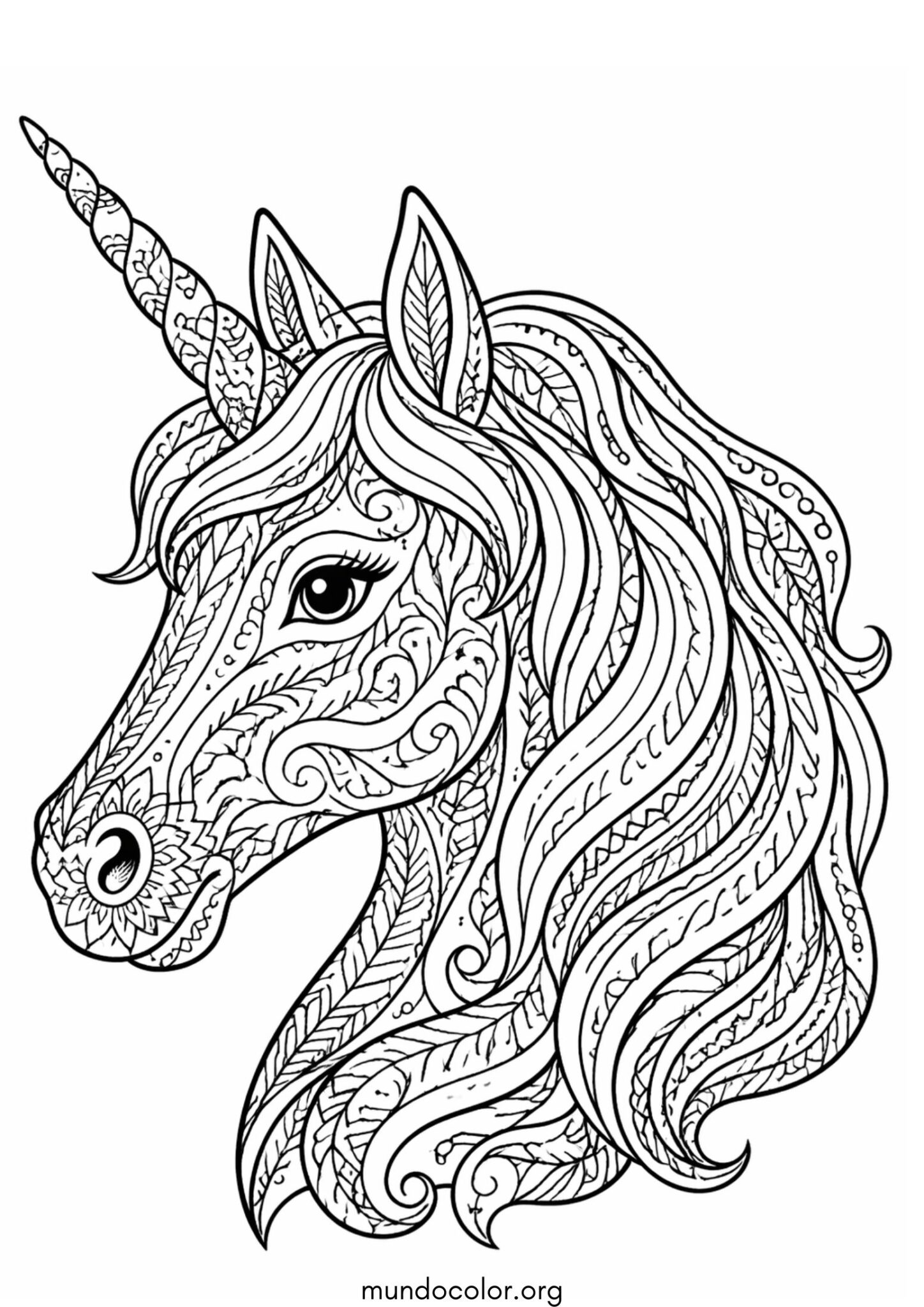 Dibujo de Cabeza de unicornio antiestrés para colorear