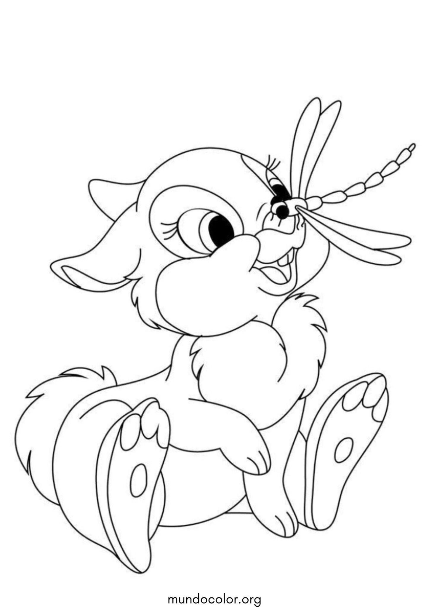 Dibujo de Conejito Tambor y la libélula para colorear