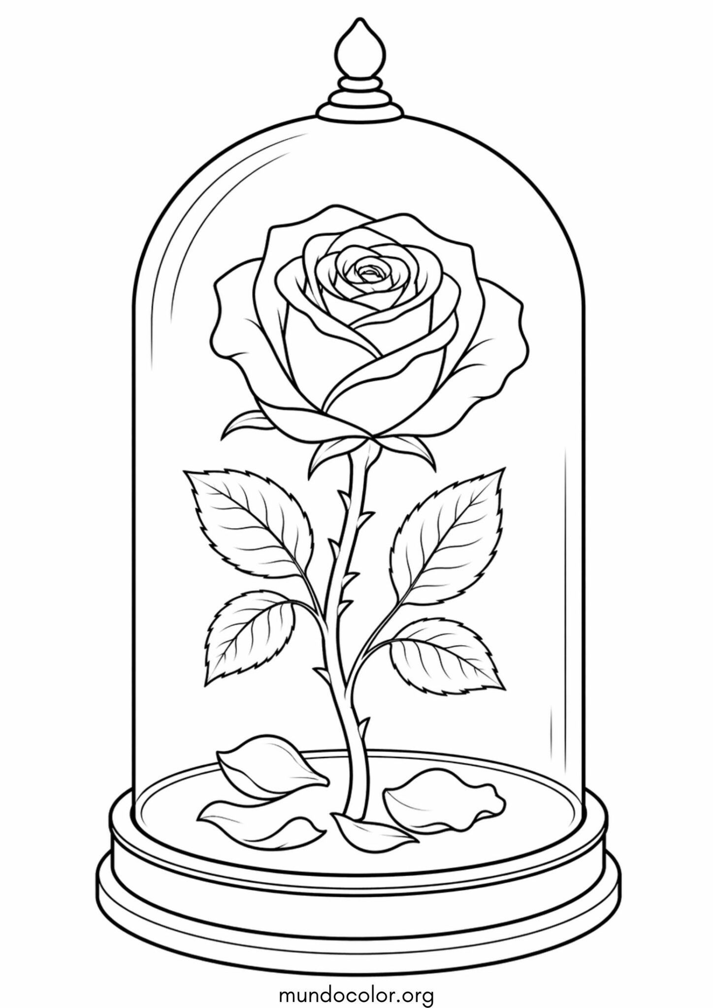 Dibujo de Flor de rosa en una cúpula para colorear