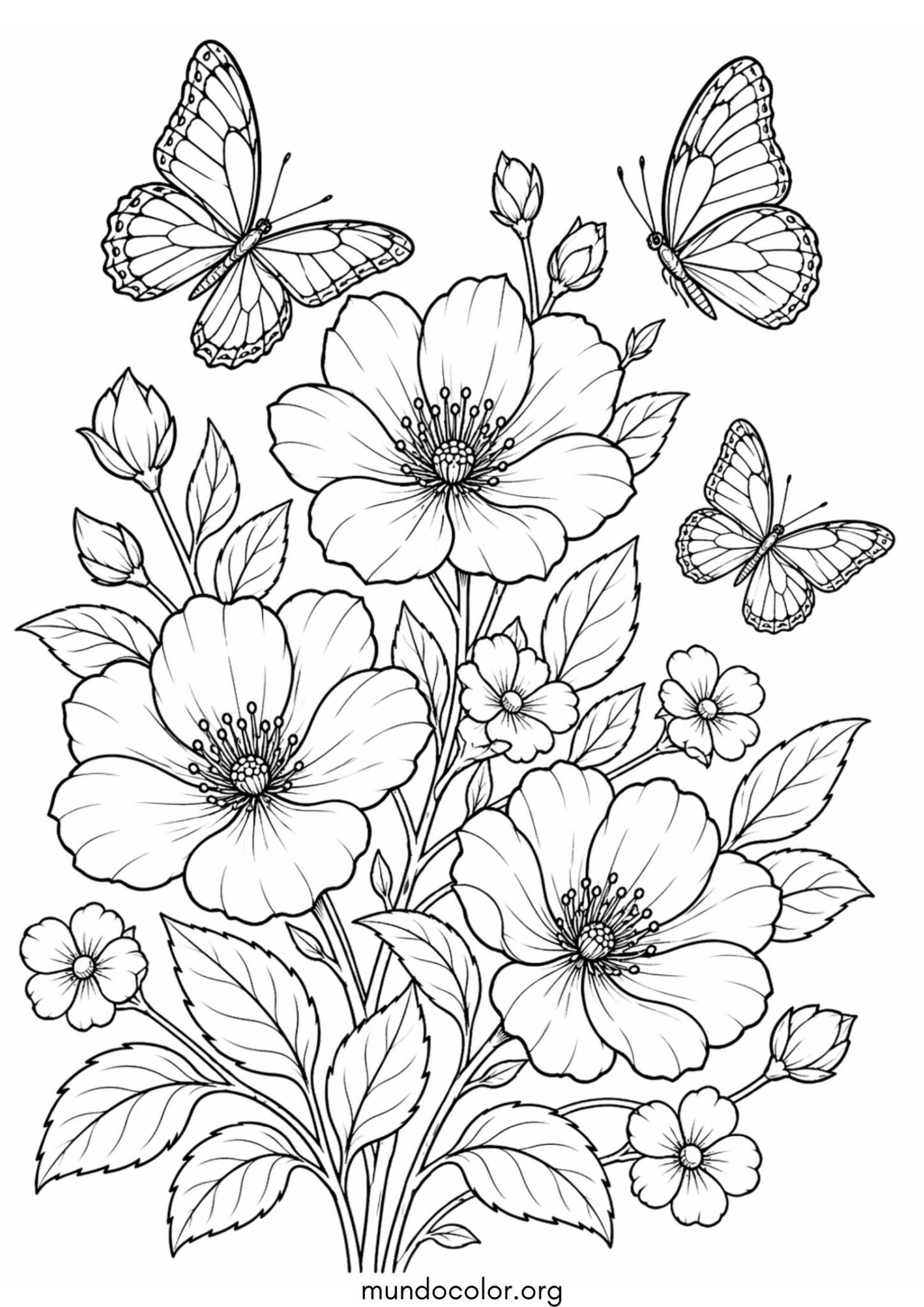 Dibujo de Flores y mariposas para colorear