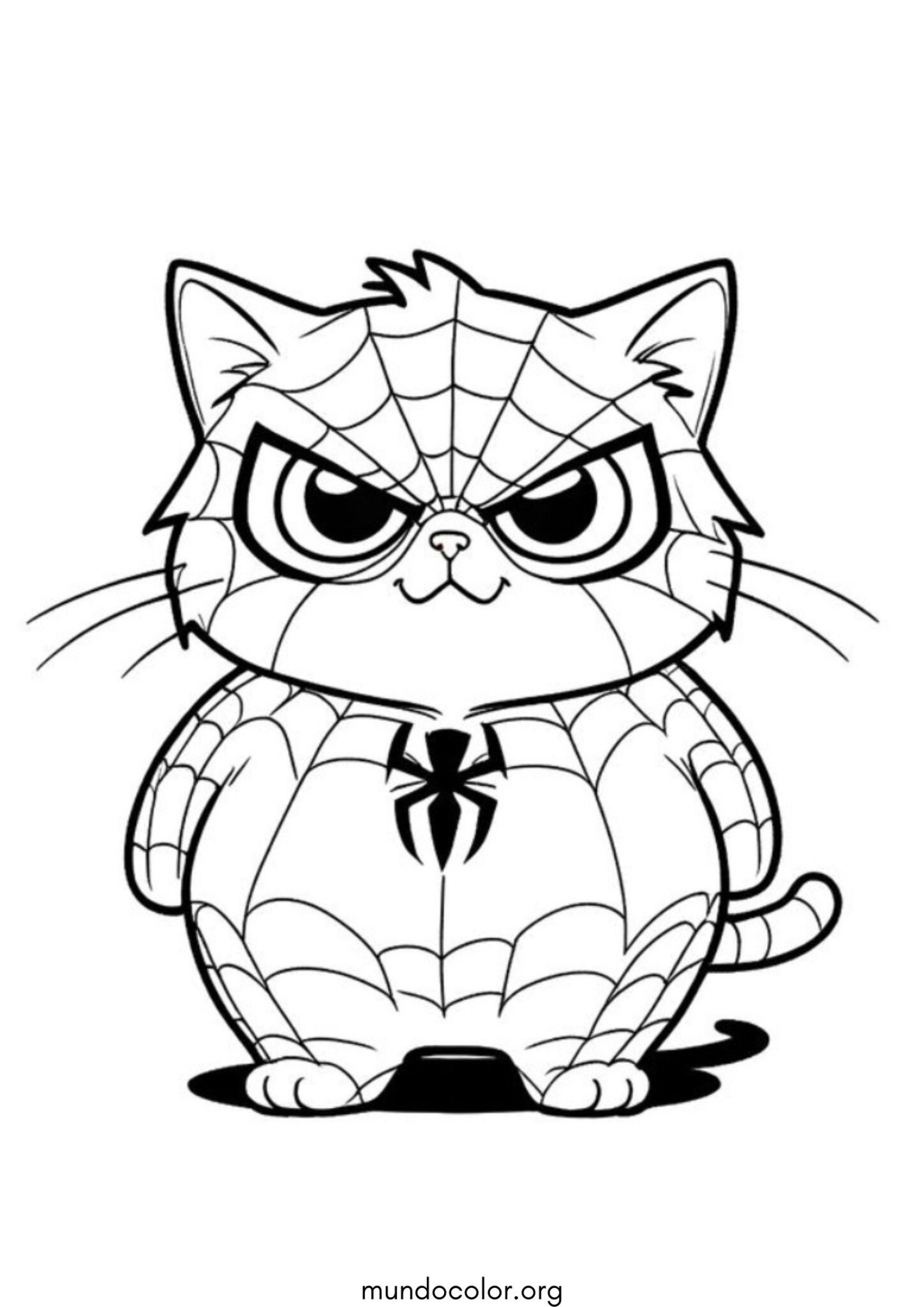 Dibujo de Gatito con disfraz de Spider-Man para colorear