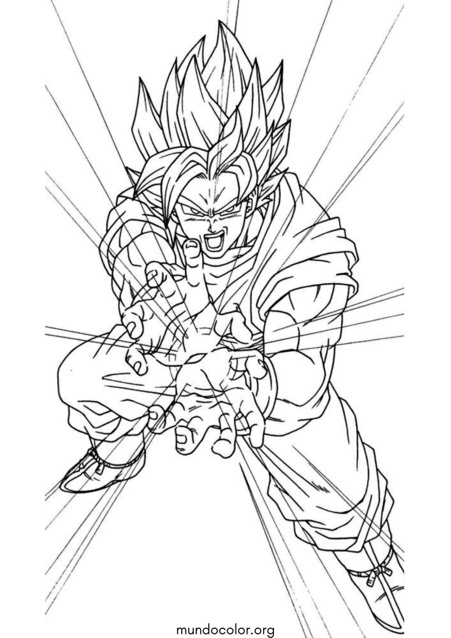 Dibujo de Goku Super Saiyan en combate para colorear