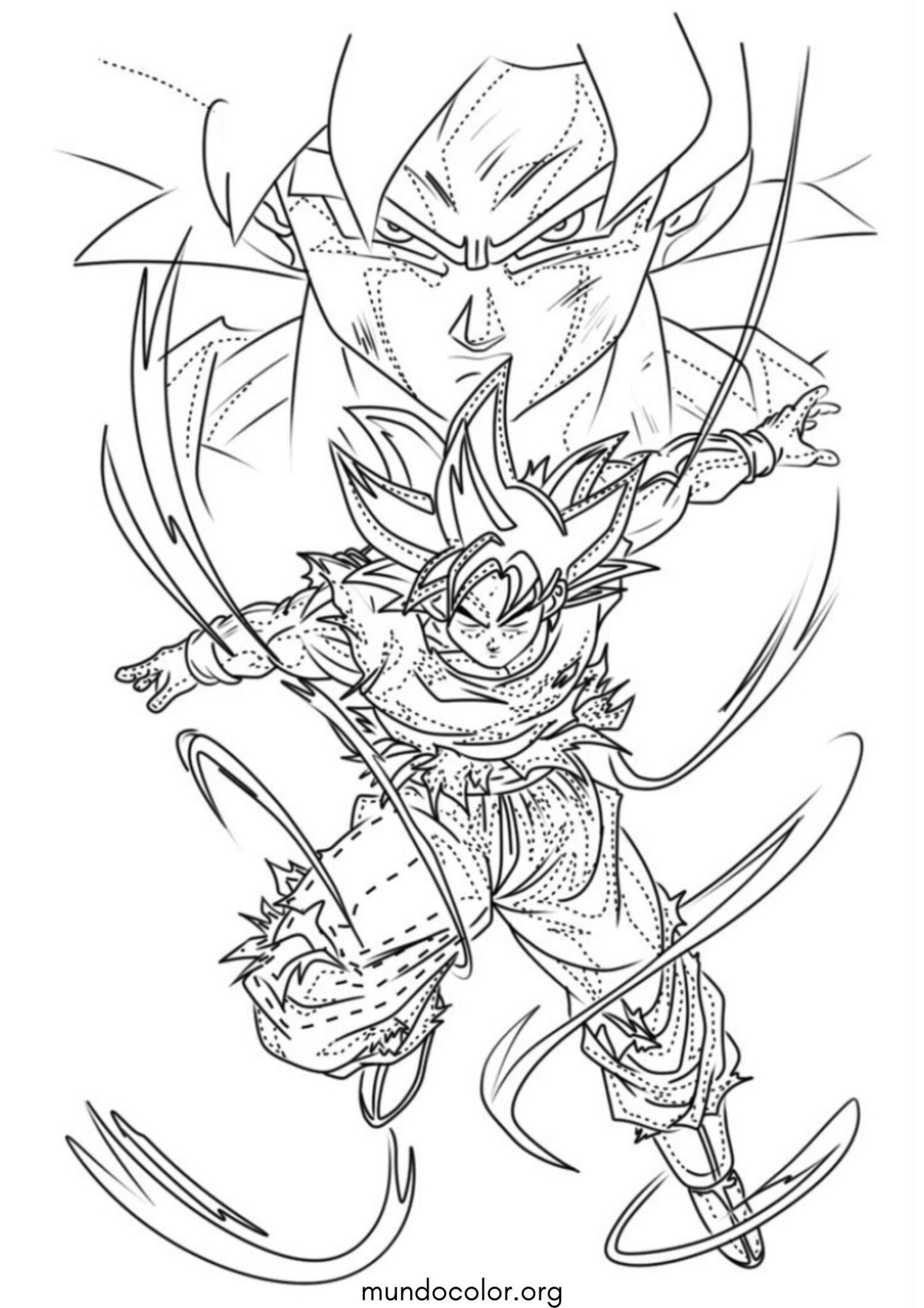 Dibujo de Goku con aura de poder para colorear