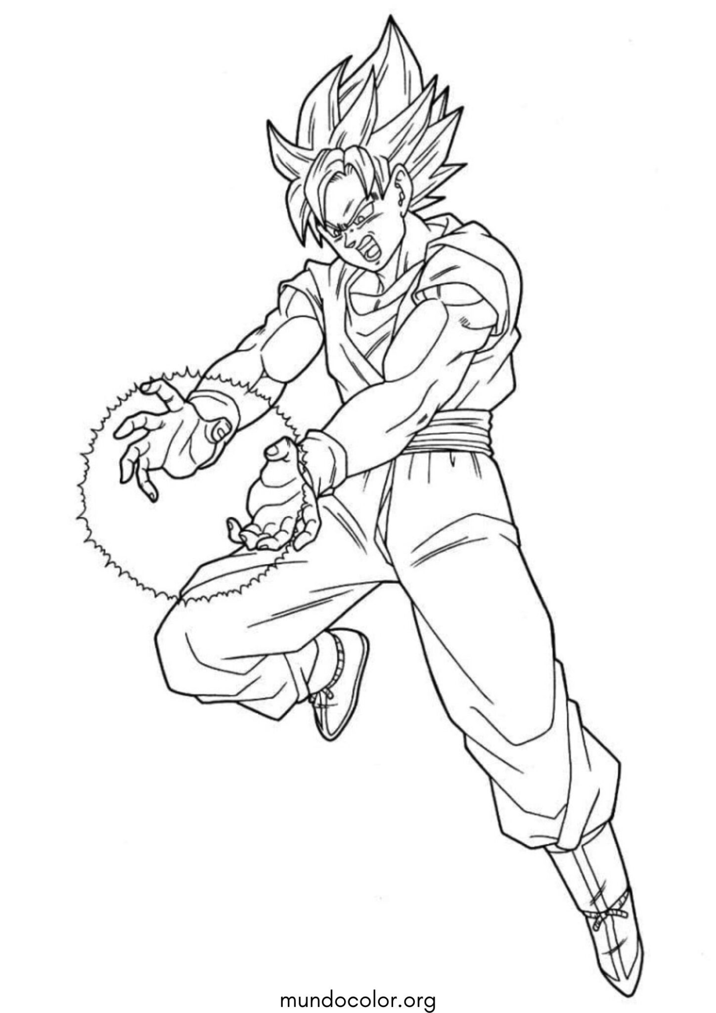 Dibujo de Goku preparando un ataque para colorear