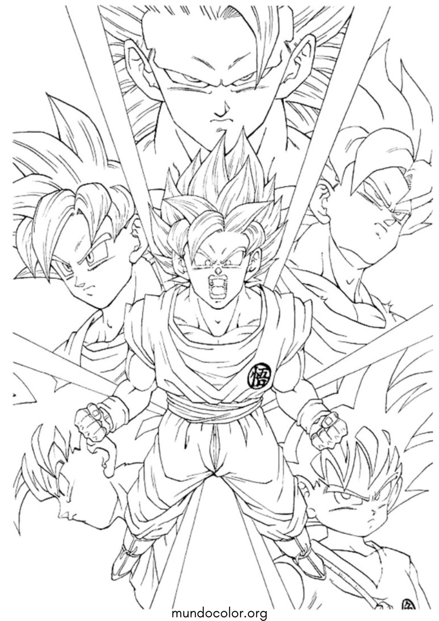 Dibujo de Goku y sus transformaciones para colorear
