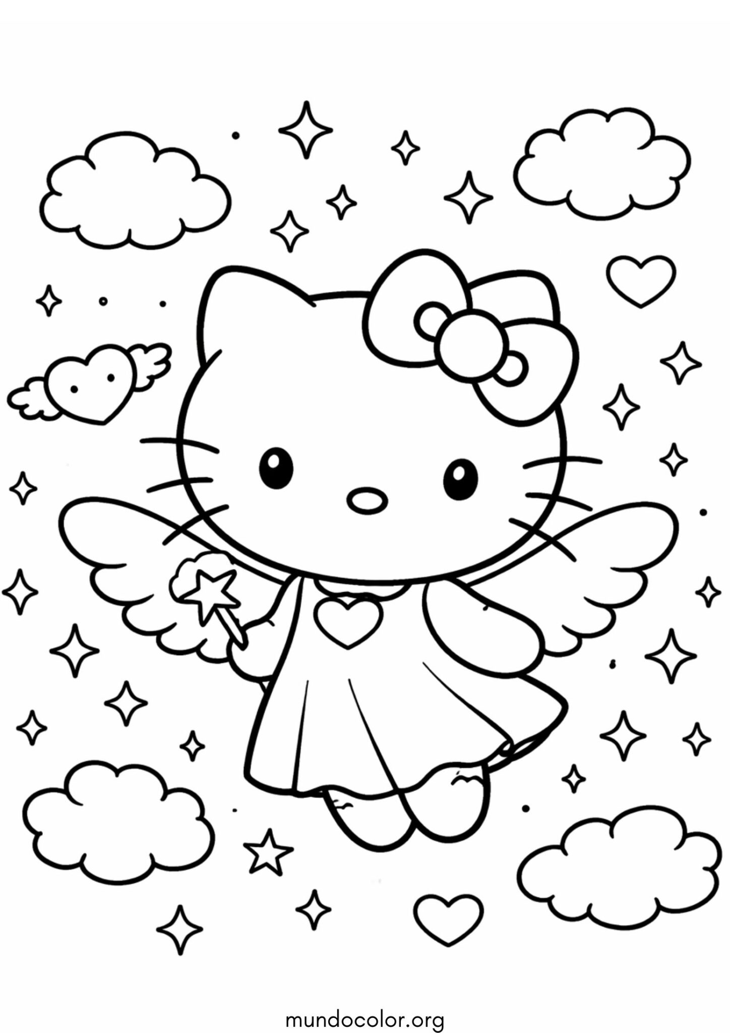 Dibujo de Hello Kitty con alas para colorear