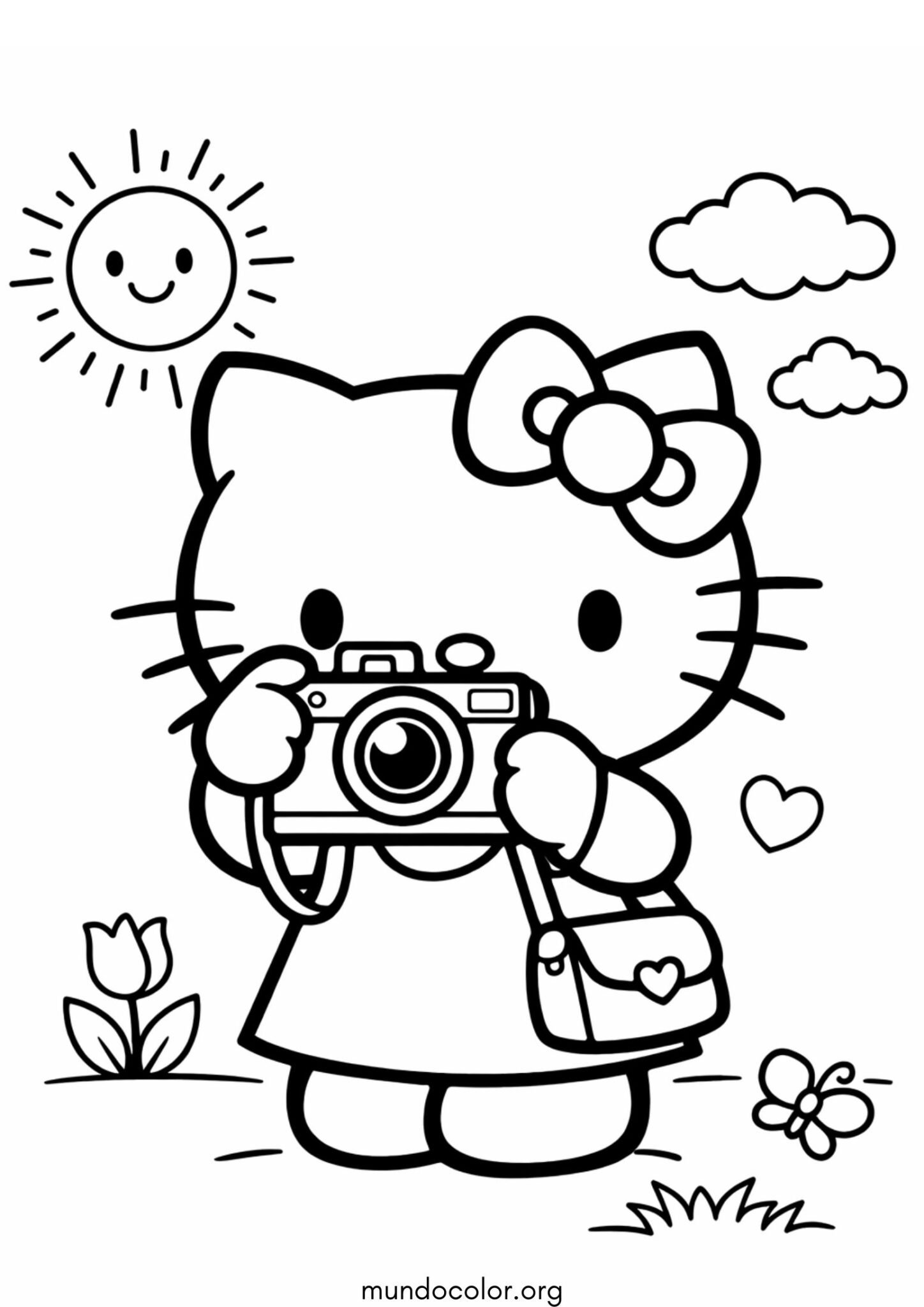 Dibujo de Hello Kitty con cámara para colorear