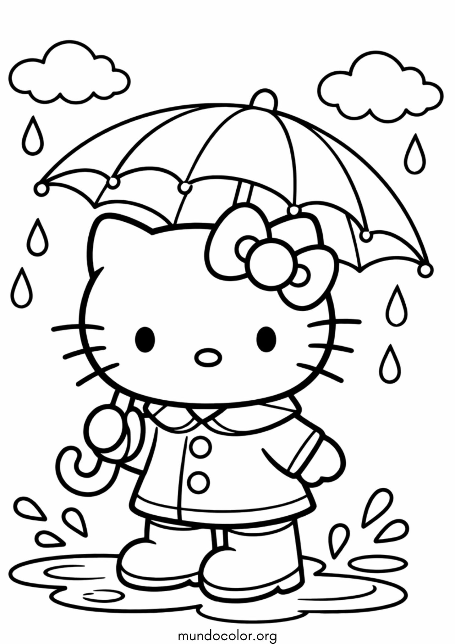 Dibujo de Hello Kitty con paraguas para colorear