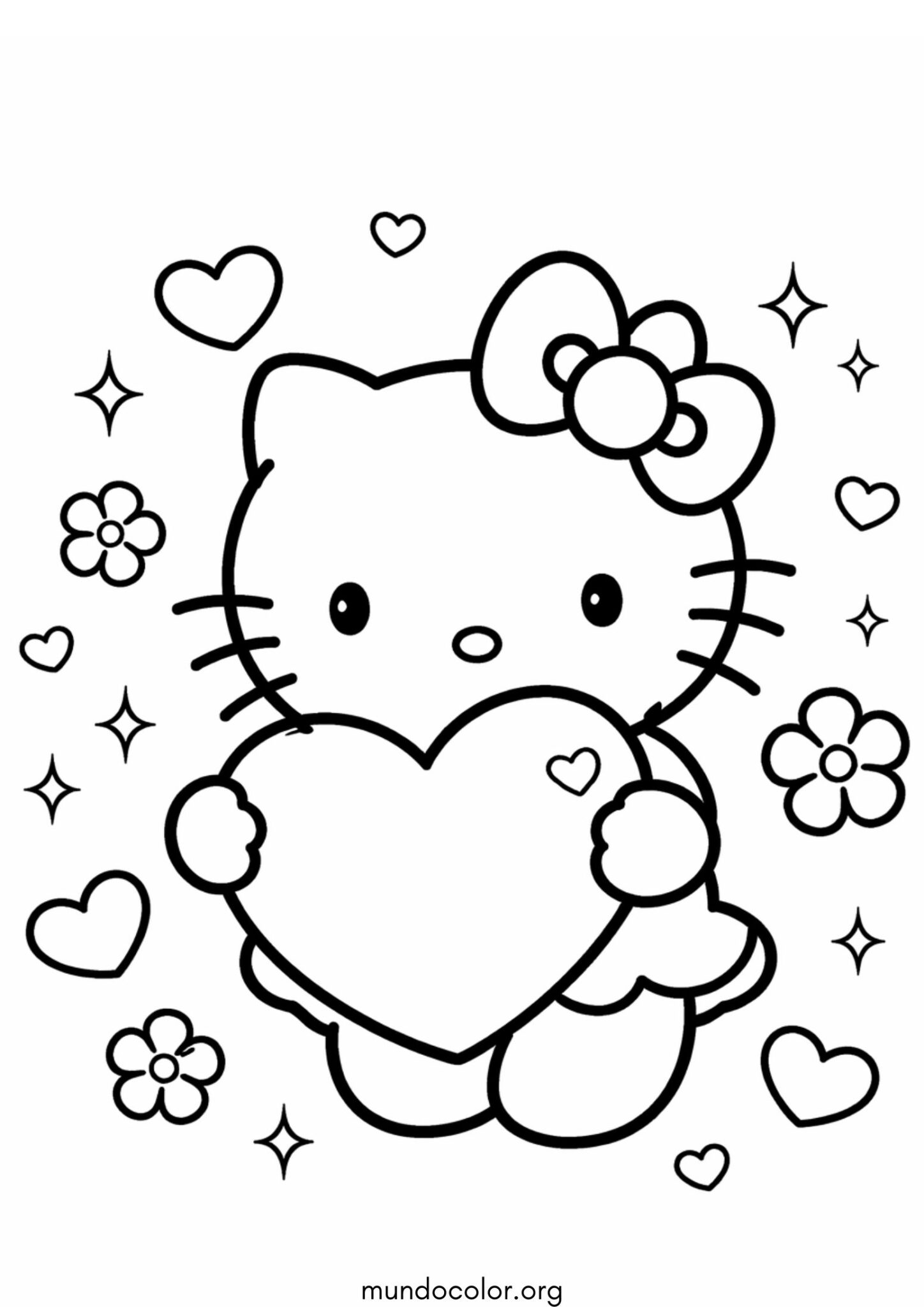 Dibujo de Hello Kitty con un corazón para colorear