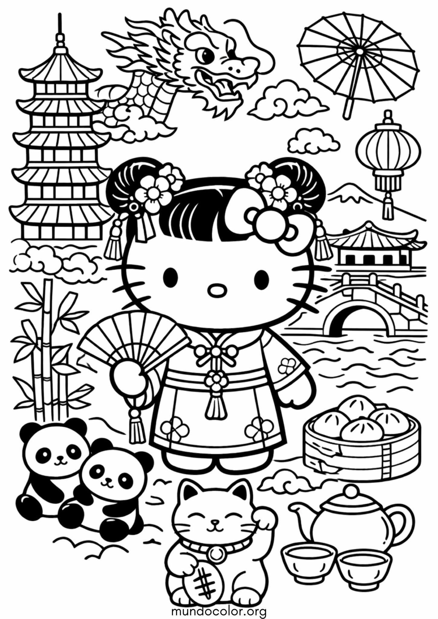 Dibujo de Hello Kitty en China para colorear