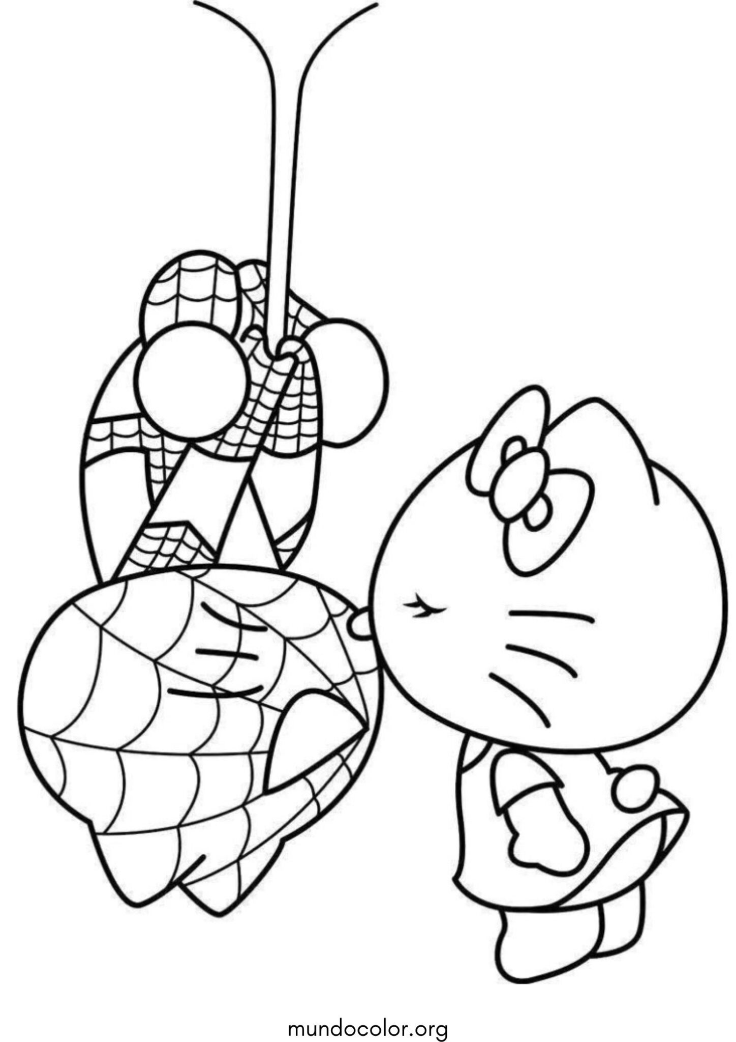 Dibujo de Hello Kitty y Spider-Man para colorear