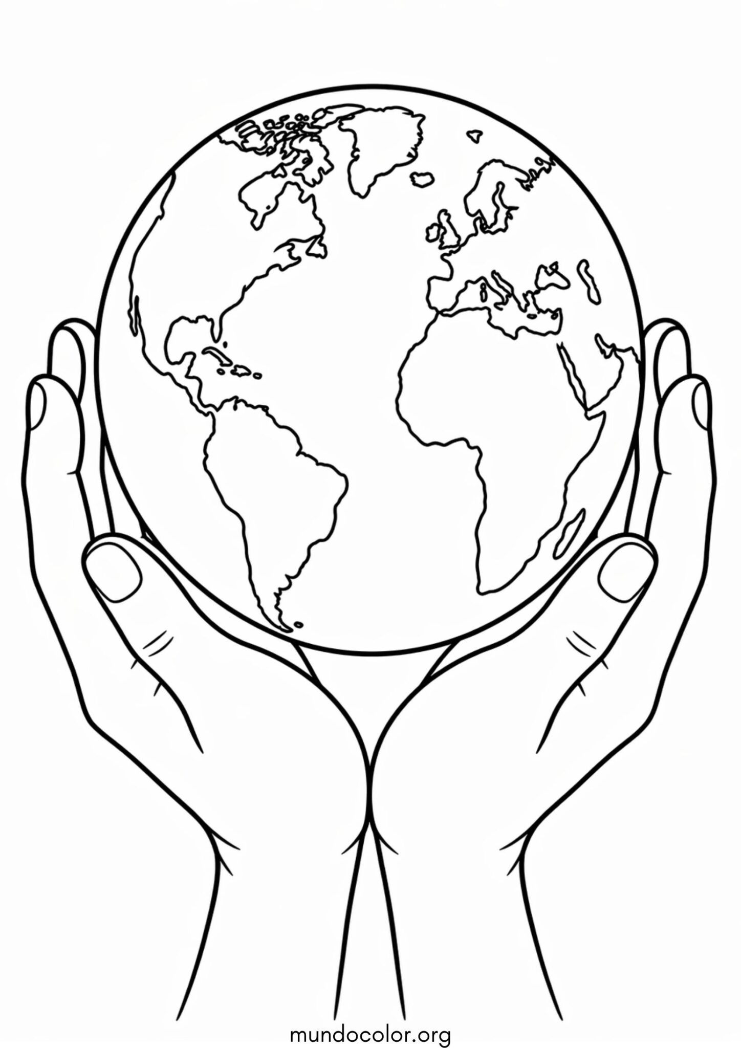 Dibujo de La Tierra en nuestras manos para colorear