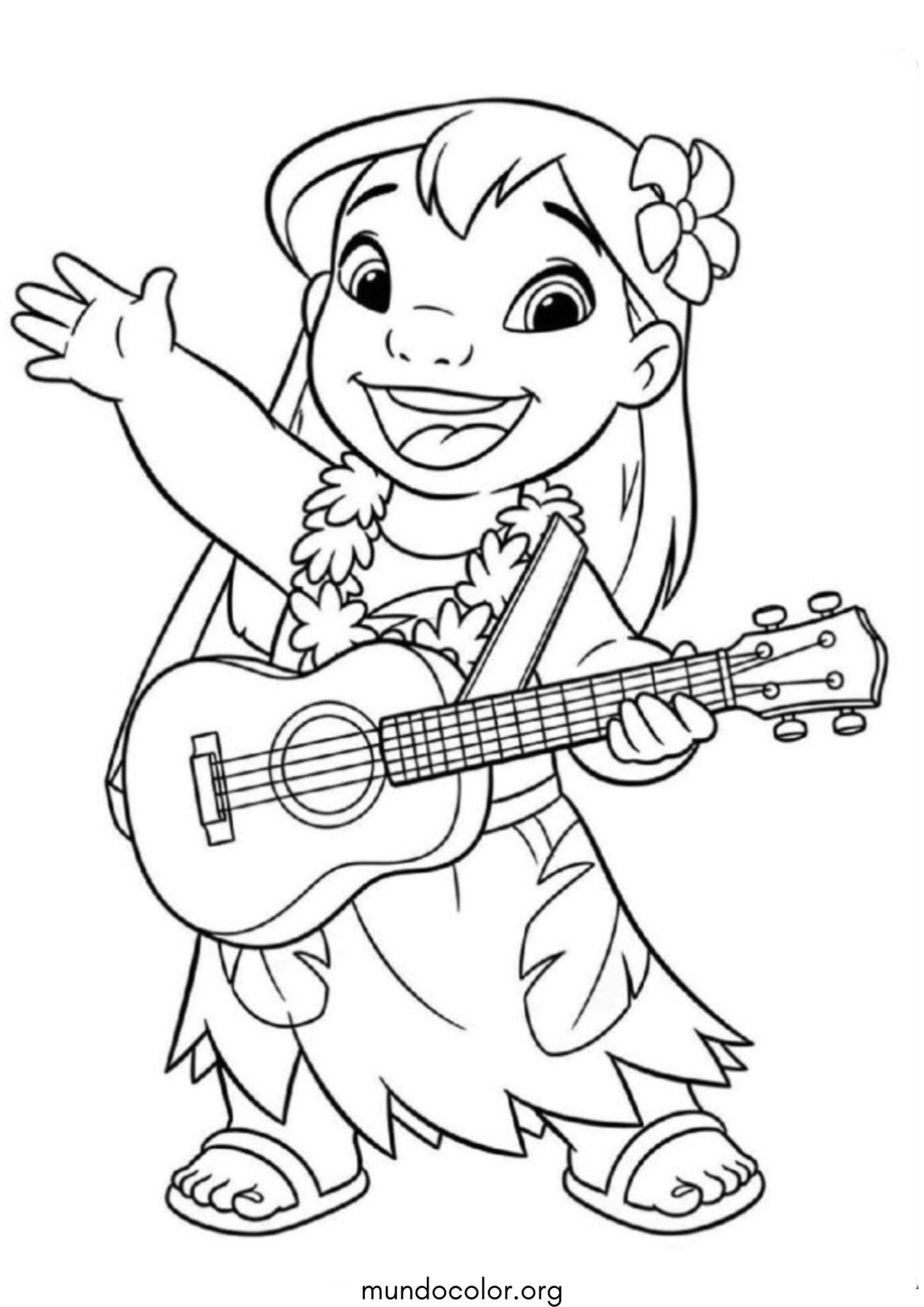 Dibujo de Lilo tocando el ukelele para colorear