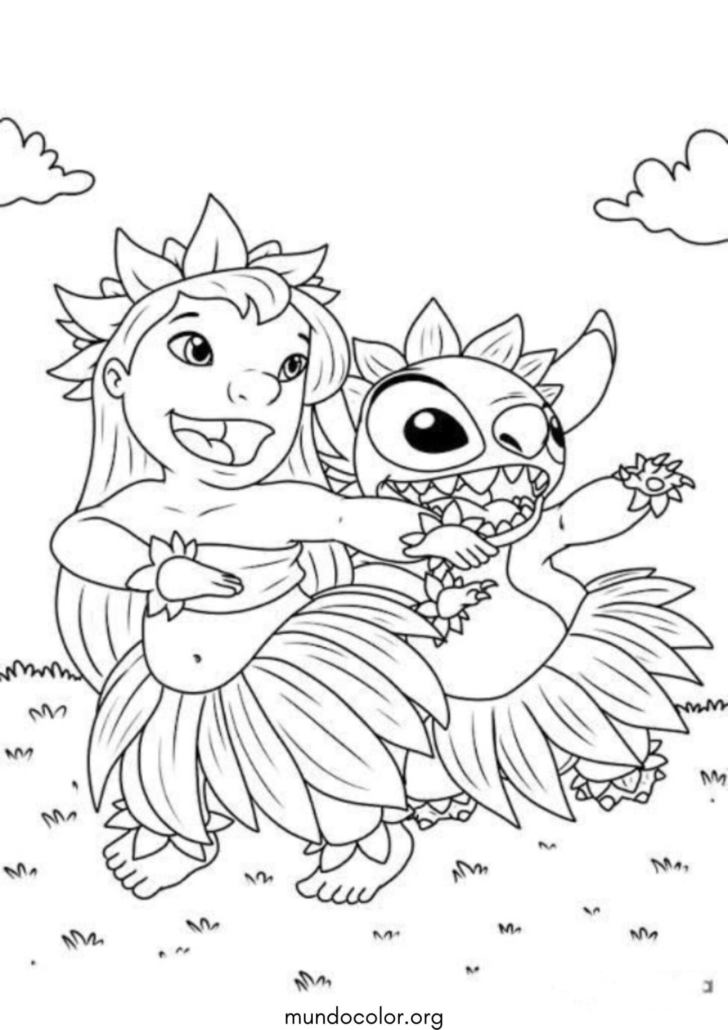 Dibujo de Lilo y Stitch bailando para colorear