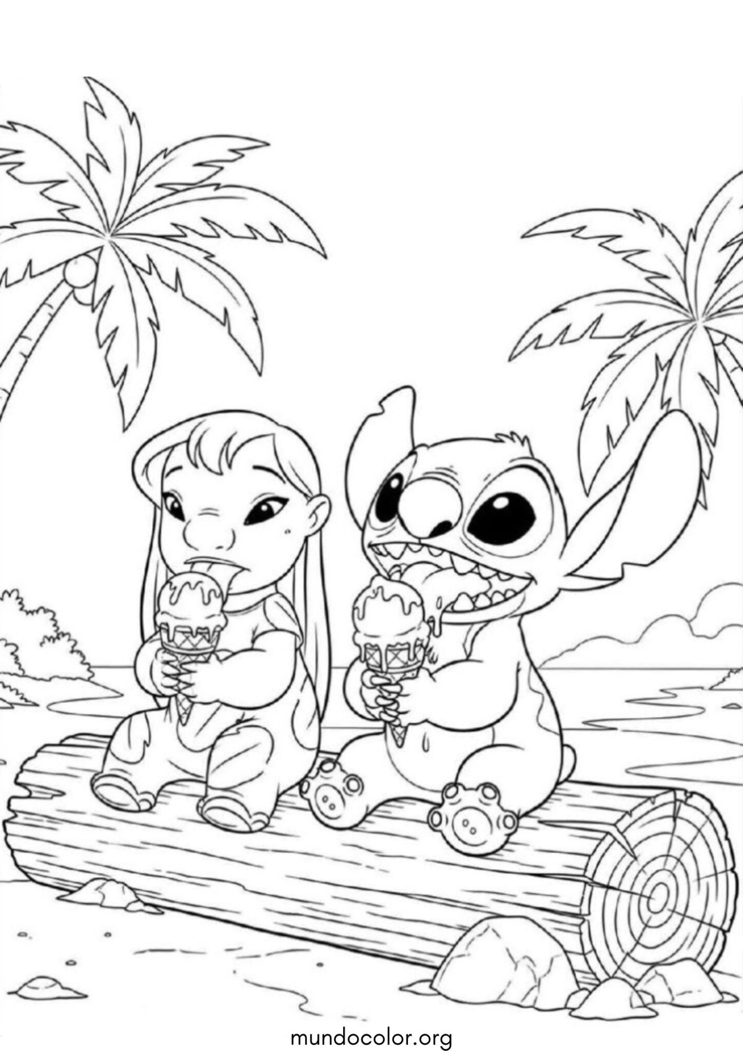 Dibujo de Lilo y Stitch comiendo helado para colorear
