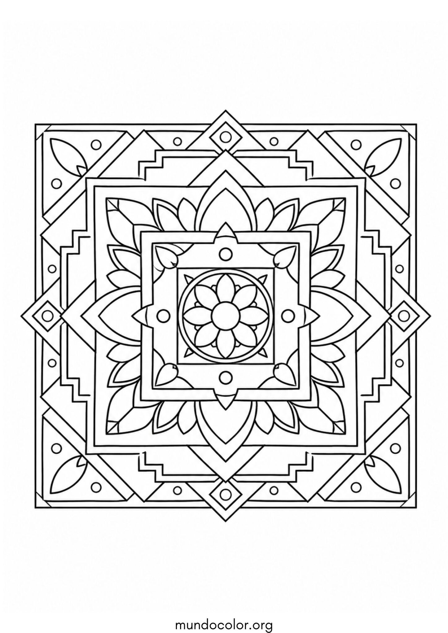 Dibujo de Mandala cuadrado para colorear