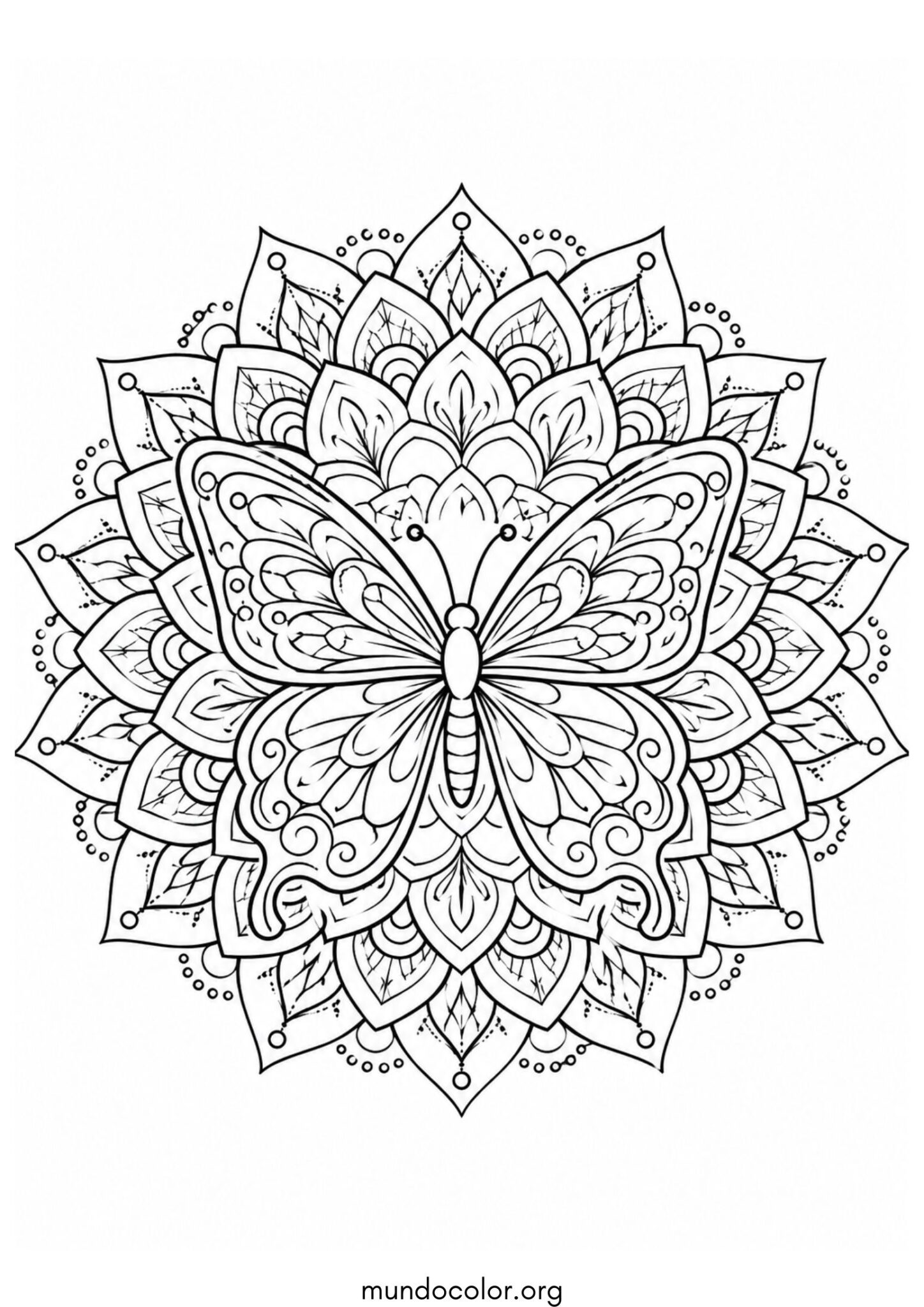 Dibujo de Mandala de mariposas para colorear