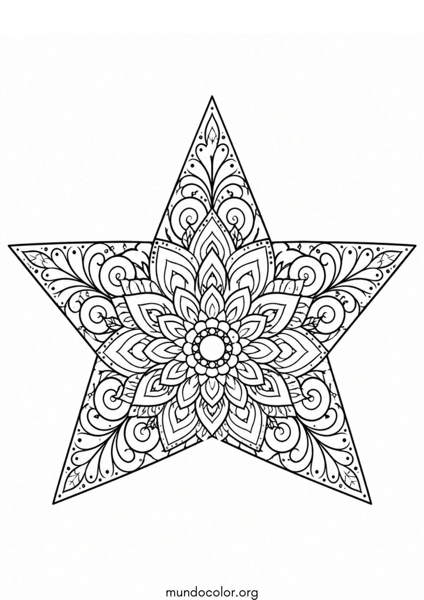Dibujo de Mandala en forma de estrella para colorear