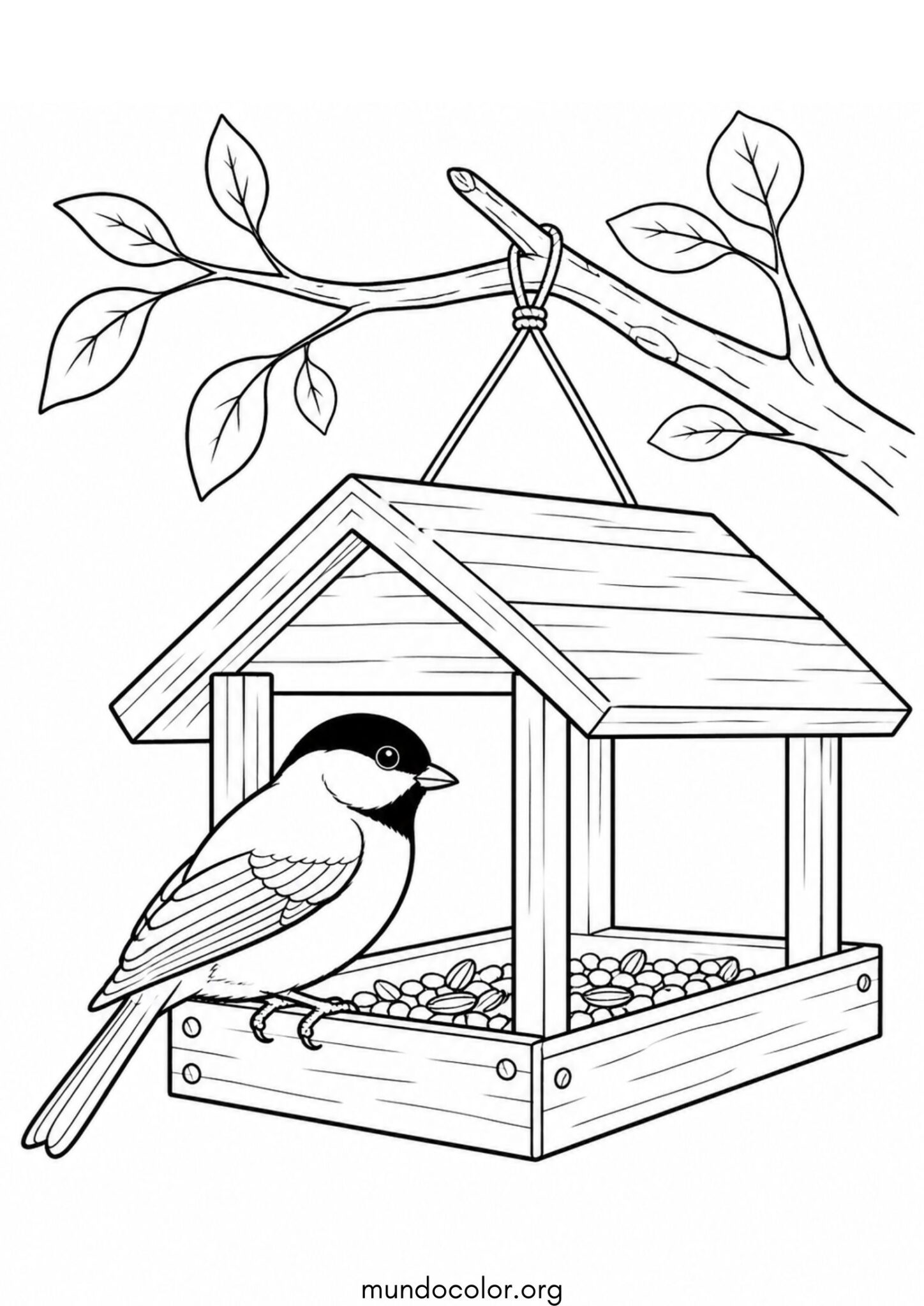 Dibujo de Pajaritos en el comedero para colorear